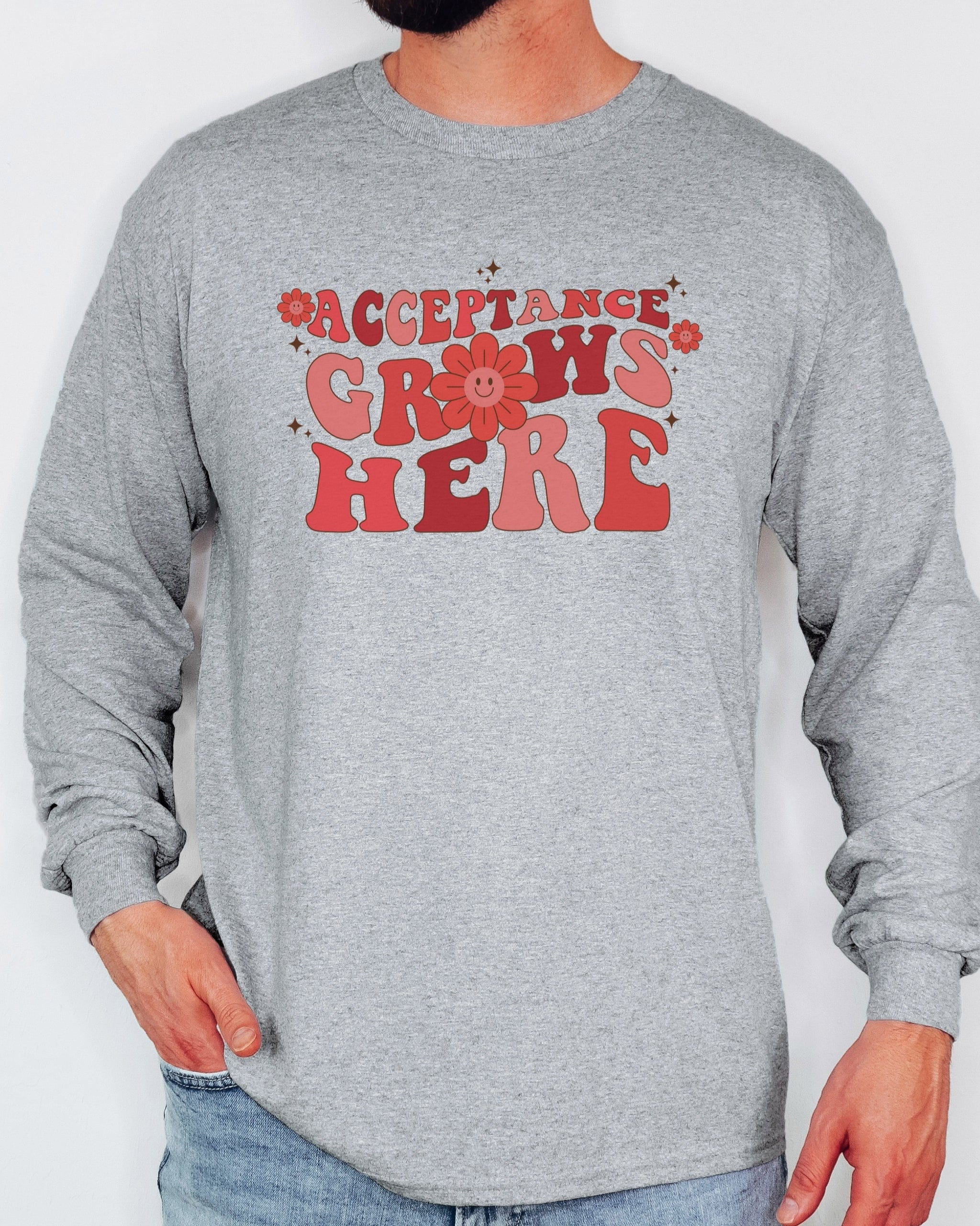 Acceptance Grows Here Groovy Long Sleeve T-Shirt-Neurodiversity, ADHD & Autism Awareness & Acceptance Long-sleeve by Daily Bloom