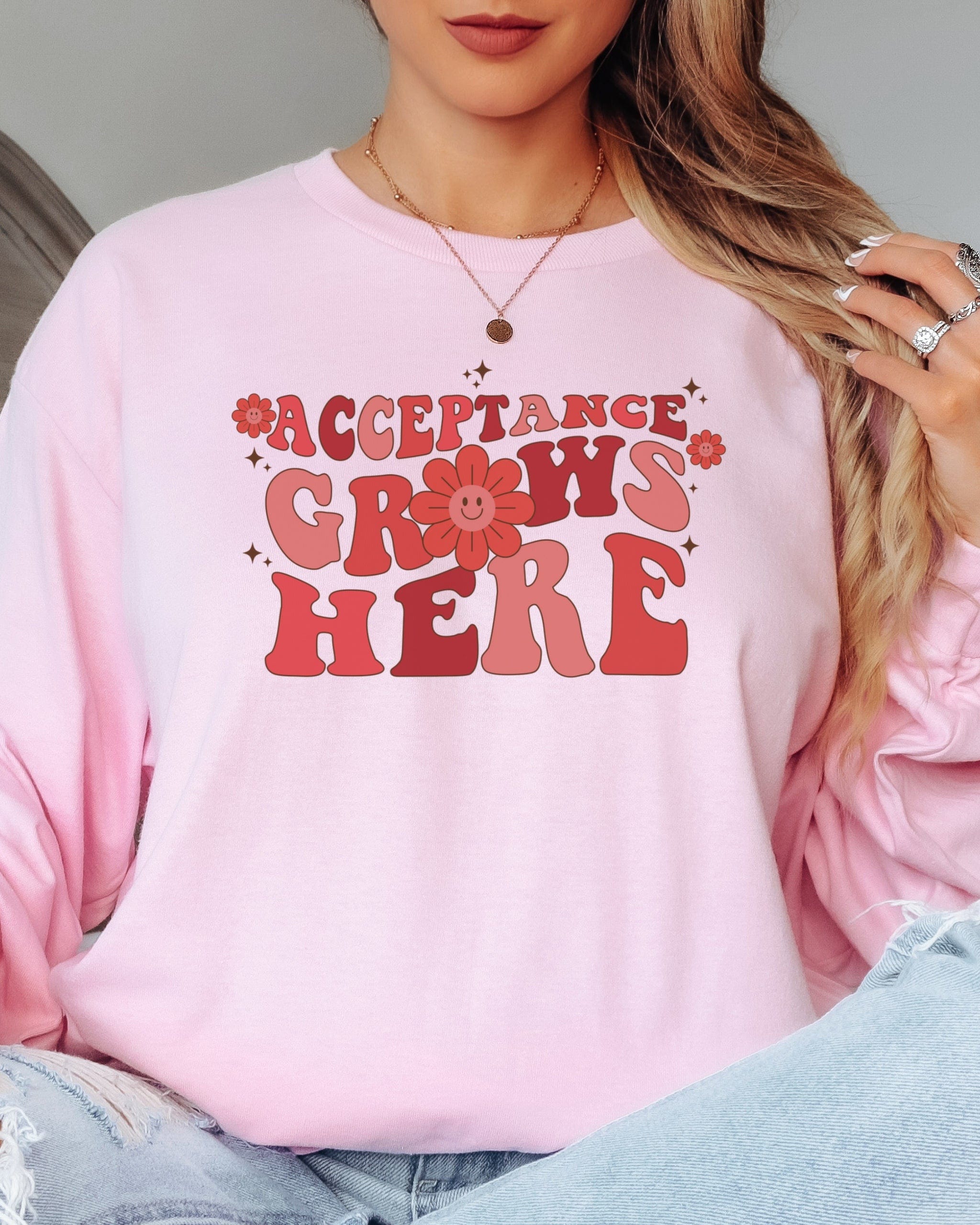 Acceptance Grows Here Groovy Long Sleeve T-Shirt-Neurodiversity, ADHD & Autism Awareness & Acceptance Long-sleeve by Daily Bloom