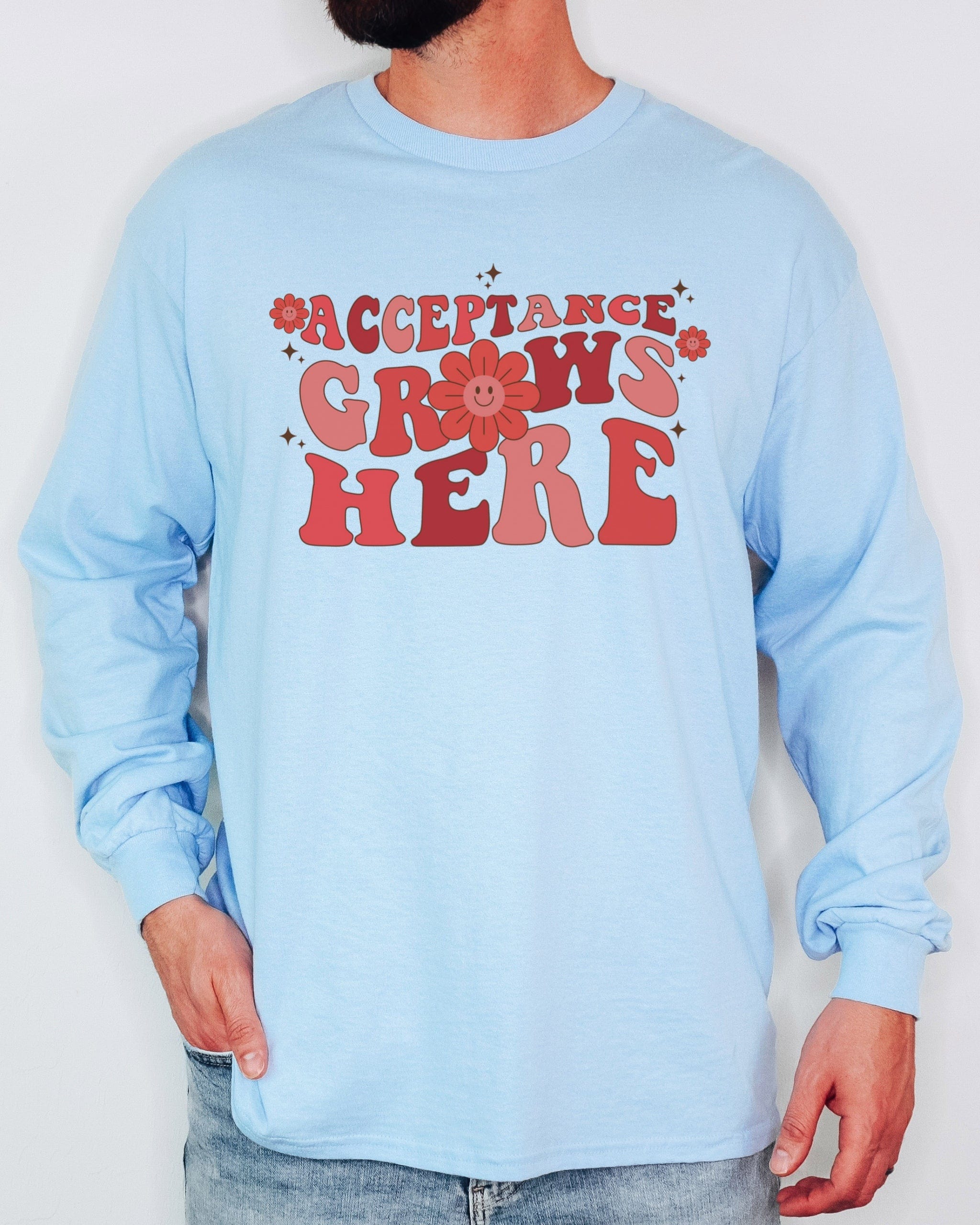 Acceptance Grows Here Groovy Long Sleeve T-Shirt-Neurodiversity, ADHD & Autism Awareness & Acceptance Long-sleeve by Daily Bloom