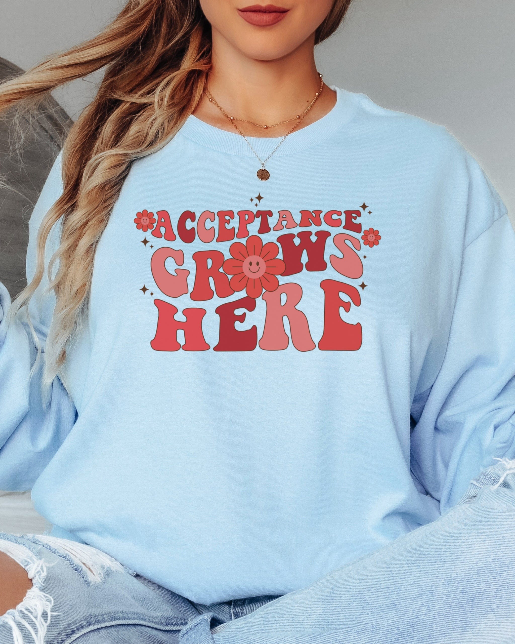 Acceptance Grows Here Groovy Long Sleeve T-Shirt-Neurodiversity, ADHD & Autism Awareness & Acceptance Long-sleeve by Daily Bloom