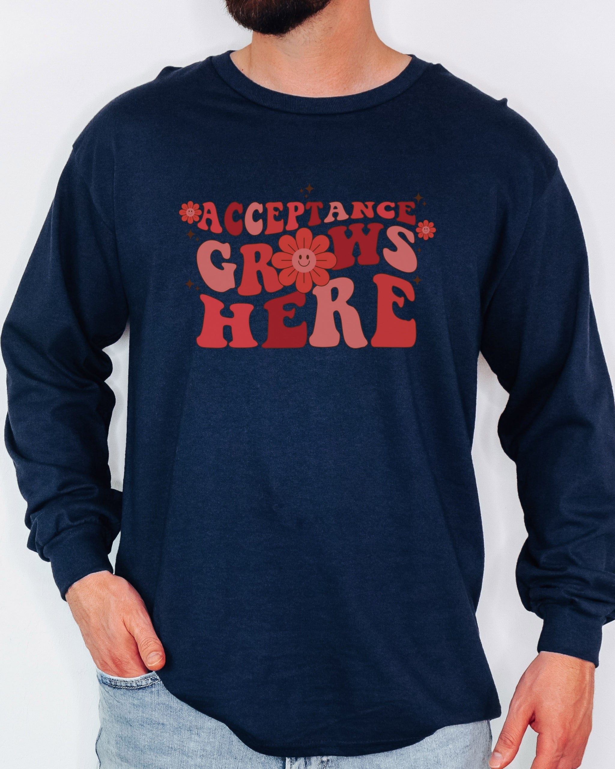 Acceptance Grows Here Groovy Long Sleeve T-Shirt-Neurodiversity, ADHD & Autism Awareness & Acceptance Long-sleeve by Daily Bloom