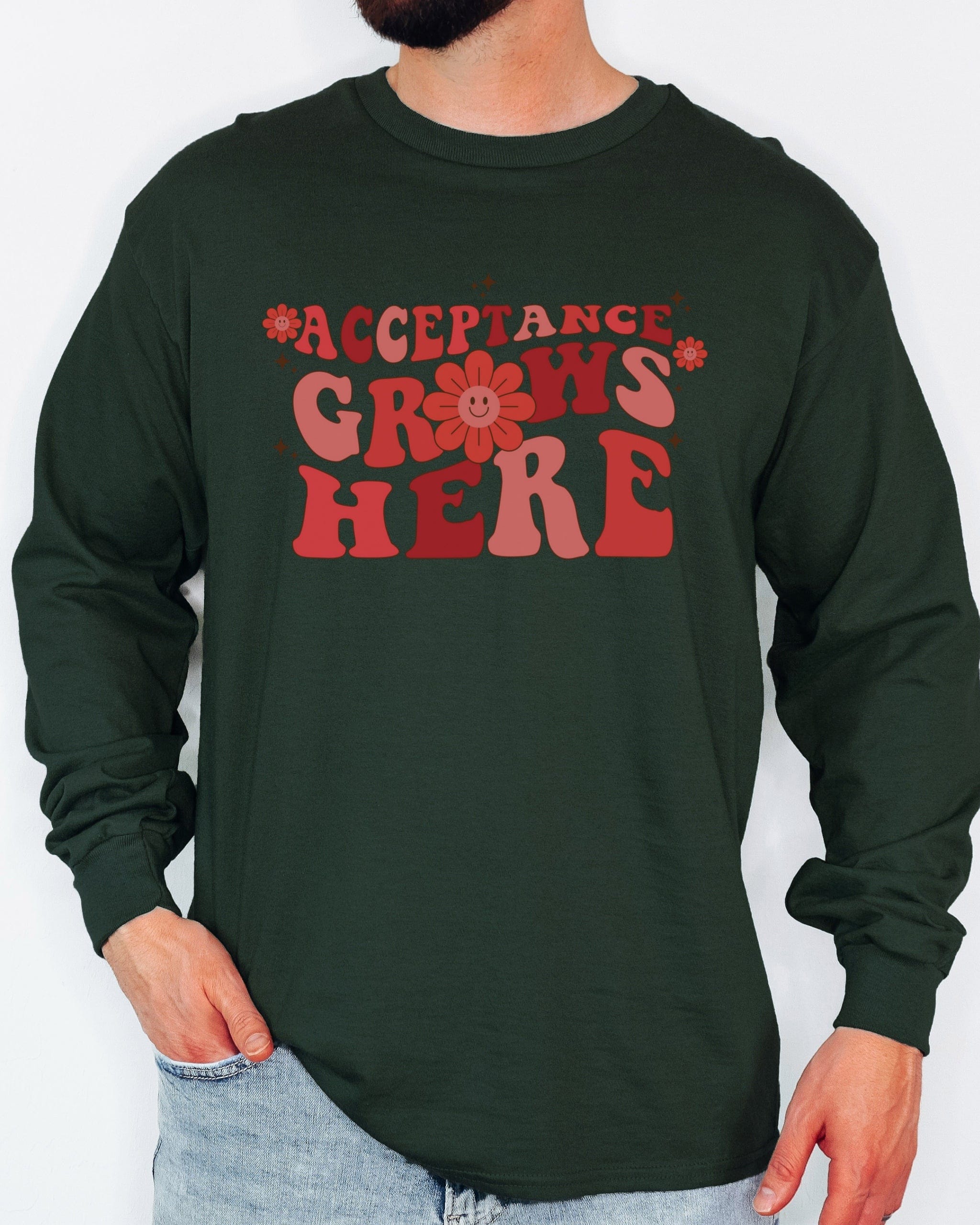 Acceptance Grows Here Groovy Long Sleeve T-Shirt-Neurodiversity, ADHD & Autism Awareness & Acceptance Long-sleeve by Daily Bloom
