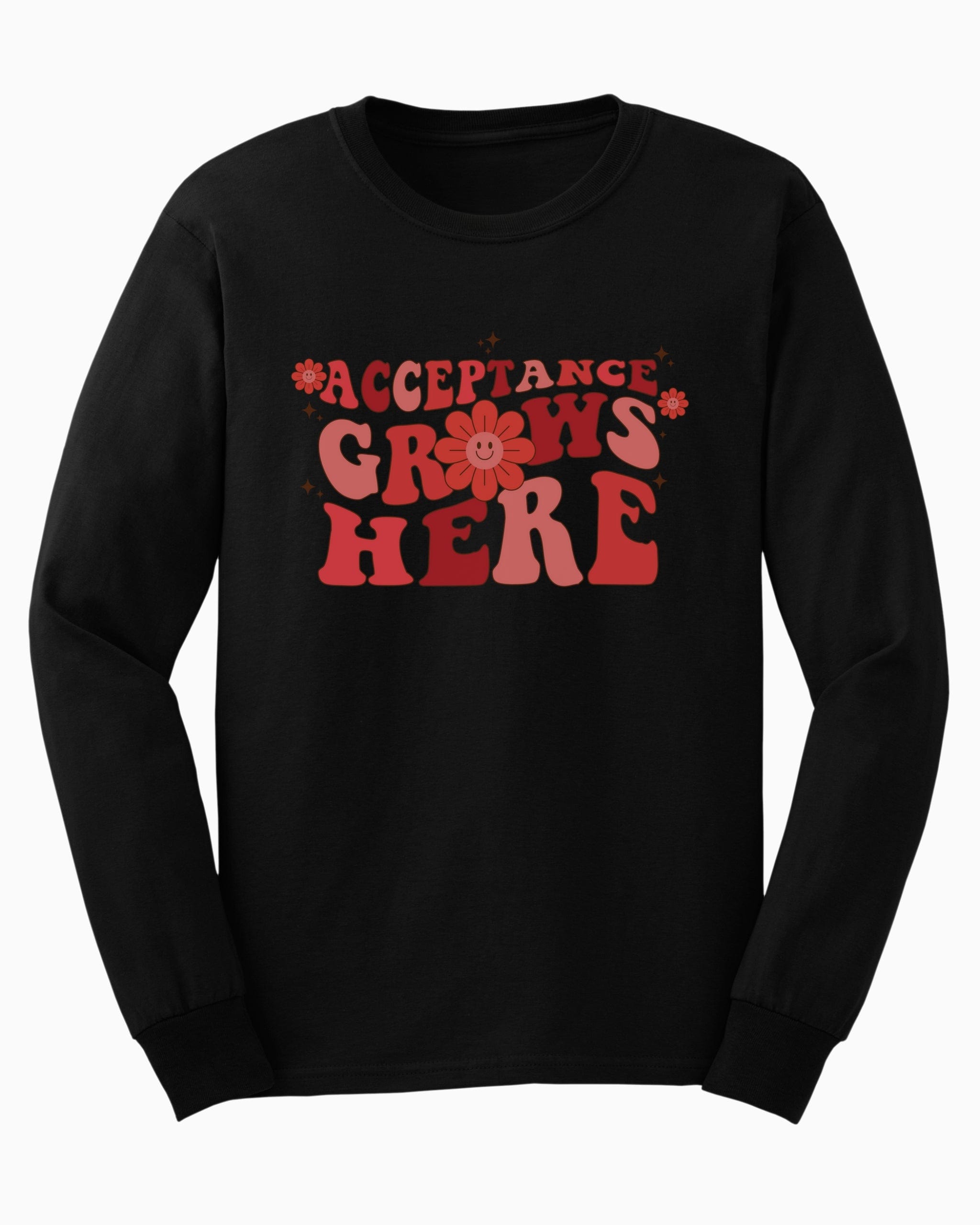 Acceptance Grows Here Groovy Long Sleeve T-Shirt-Black-Neurodiversity, ADHD & Autism Awareness & Acceptance Long-sleeve by Daily Bloom