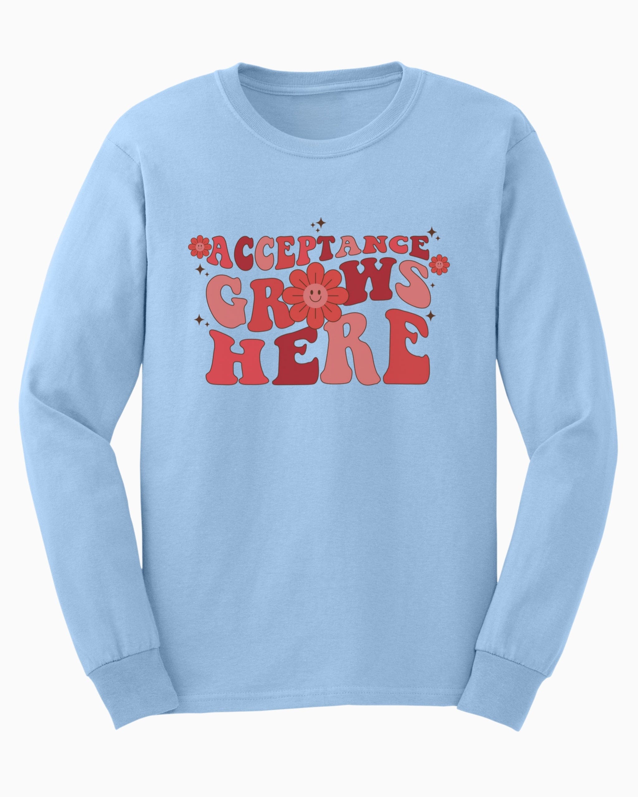 Acceptance Grows Here Groovy Long Sleeve T-Shirt-Light Blue-Neurodiversity, ADHD & Autism Awareness & Acceptance Long-sleeve by Daily Bloom