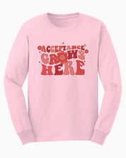 Acceptance Grows Here Groovy Long Sleeve T-Shirt-Light Pink-Neurodiversity, ADHD & Autism Awareness & Acceptance Long-sleeve by Daily Bloom