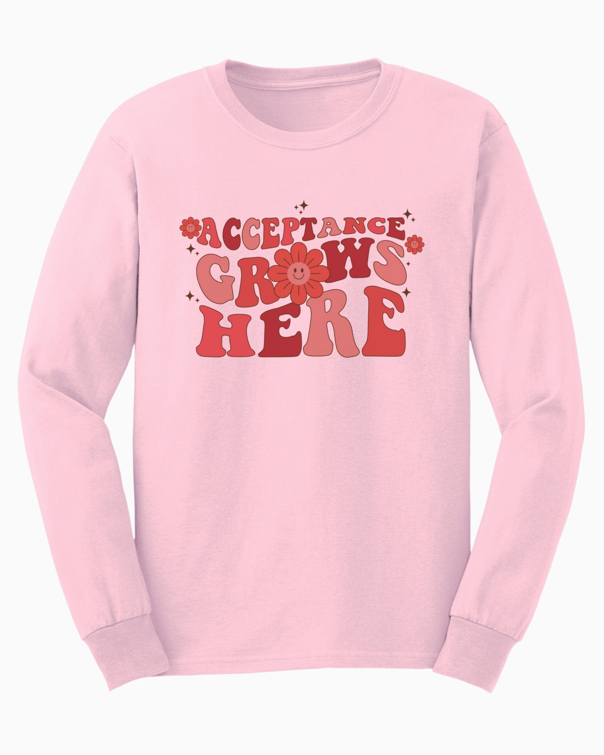 Acceptance Grows Here Groovy Long Sleeve T-Shirt-Light Pink-Neurodiversity, ADHD & Autism Awareness & Acceptance Long-sleeve by Daily Bloom