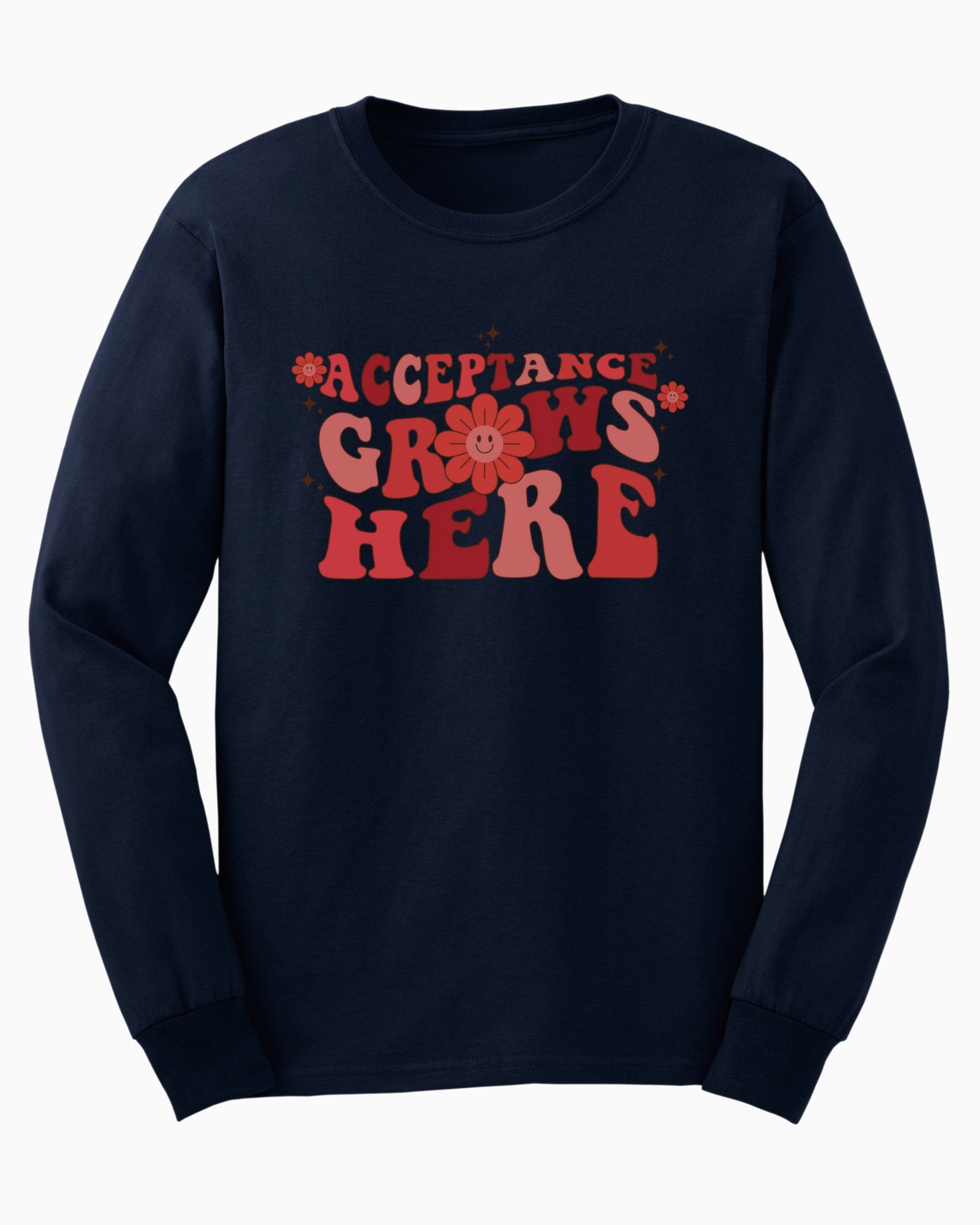 Acceptance Grows Here Groovy Long Sleeve T-Shirt-Navy-Neurodiversity, ADHD & Autism Awareness & Acceptance Long-sleeve by Daily Bloom