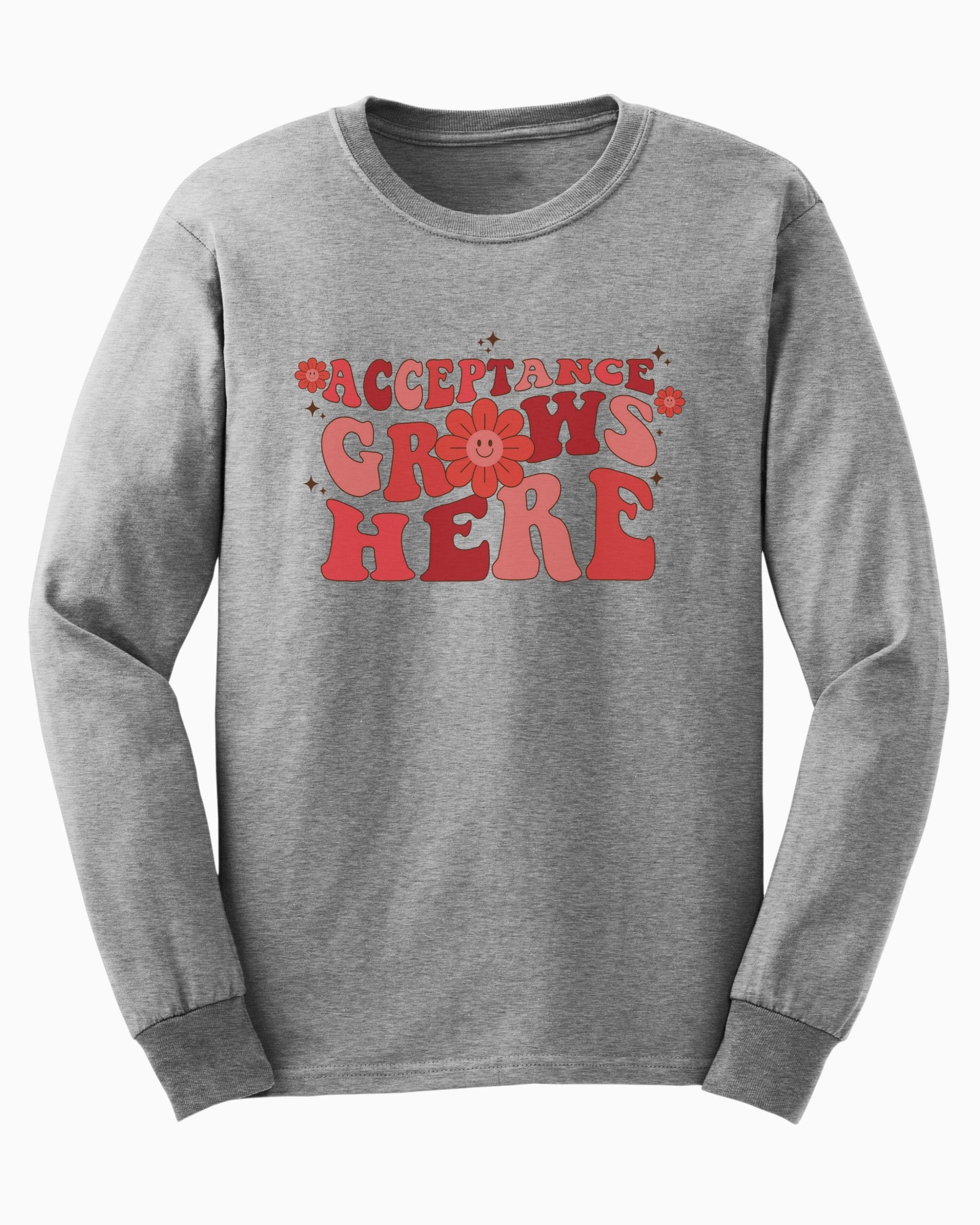 Acceptance Grows Here Groovy Long Sleeve T-Shirt-Sport Grey-Neurodiversity, ADHD & Autism Awareness & Acceptance Long-sleeve by Daily Bloom