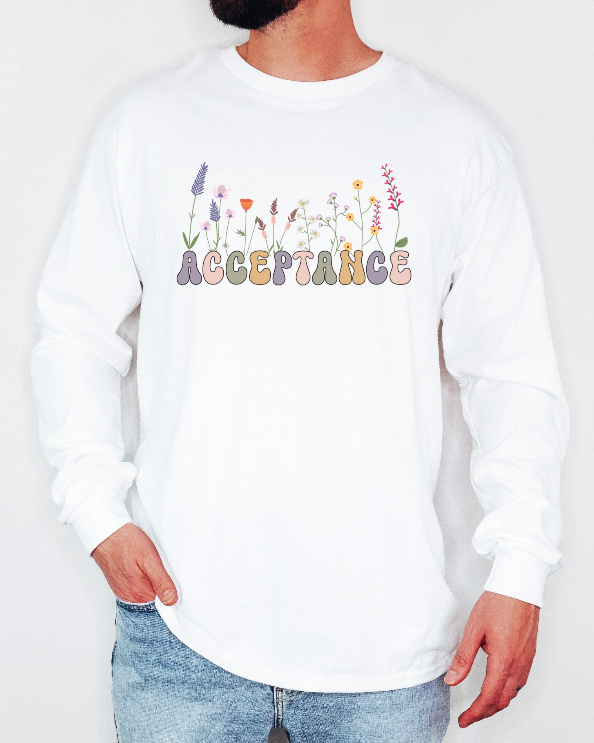 Acceptance Wildflowers Long Sleeve T-Shirt-Neurodiversity, ADHD & Autism Awareness & Acceptance Long-sleeve by Daily Bloom