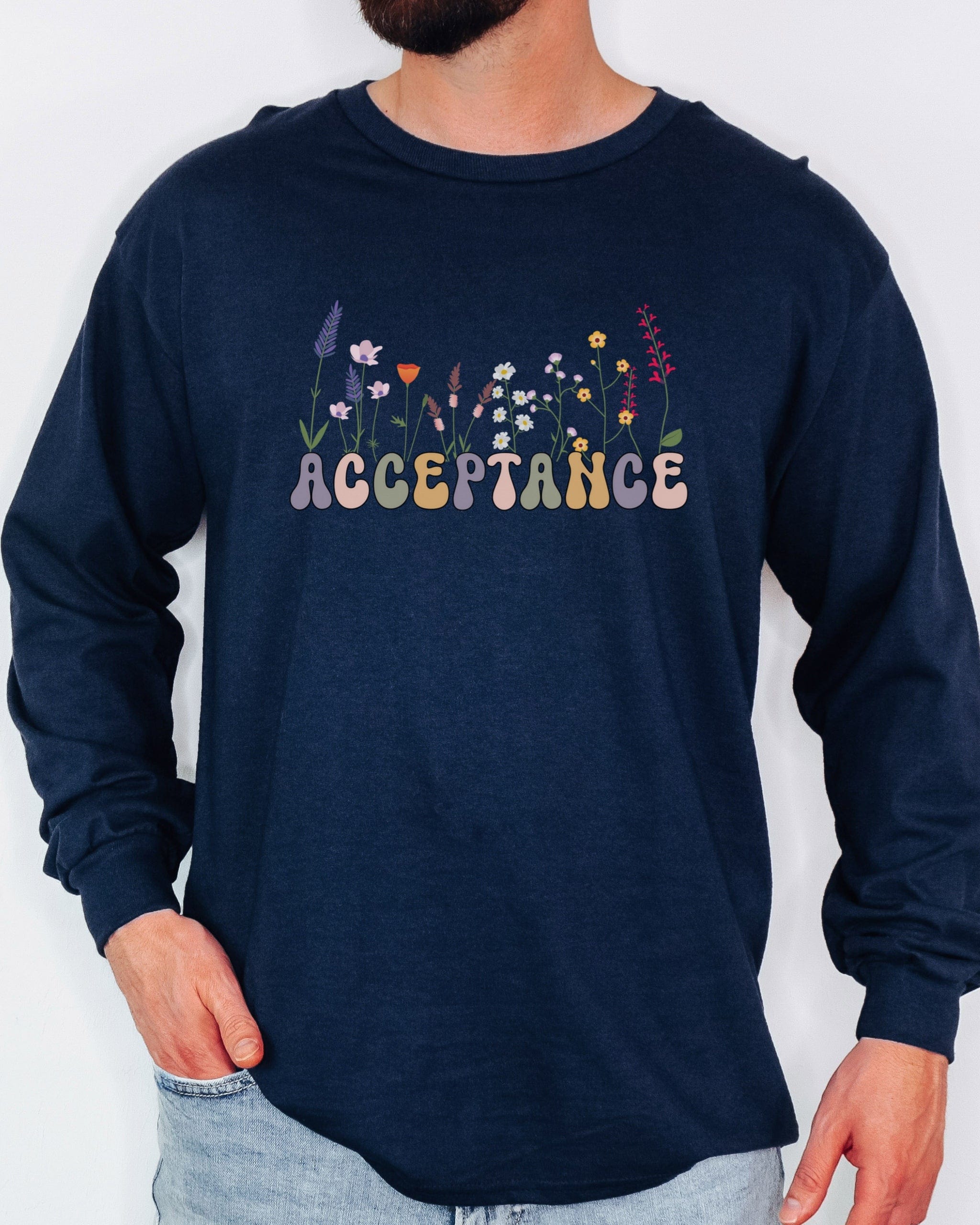 Acceptance Wildflowers Long Sleeve T-Shirt-Neurodiversity, ADHD & Autism Awareness & Acceptance Long-sleeve by Daily Bloom