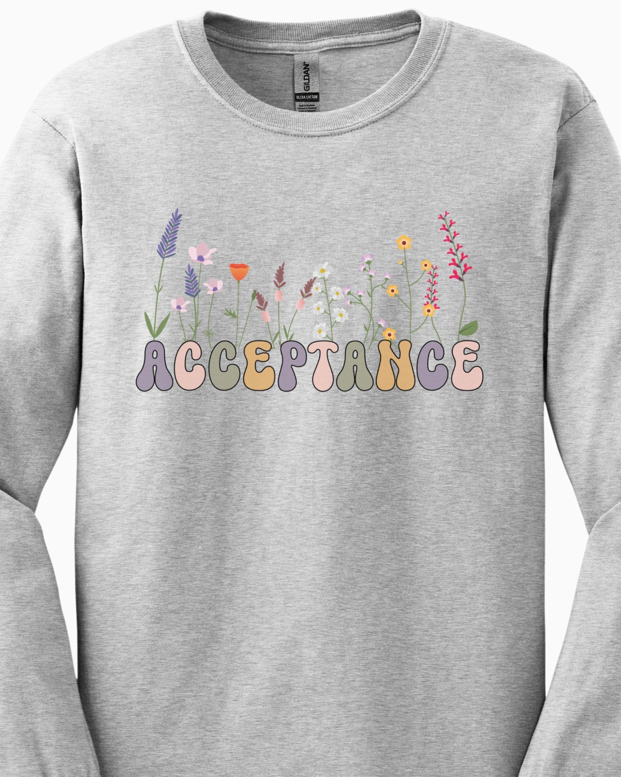 Acceptance Wildflowers Long Sleeve T-Shirt-Neurodiversity, ADHD & Autism Awareness & Acceptance Long-sleeve by Daily Bloom