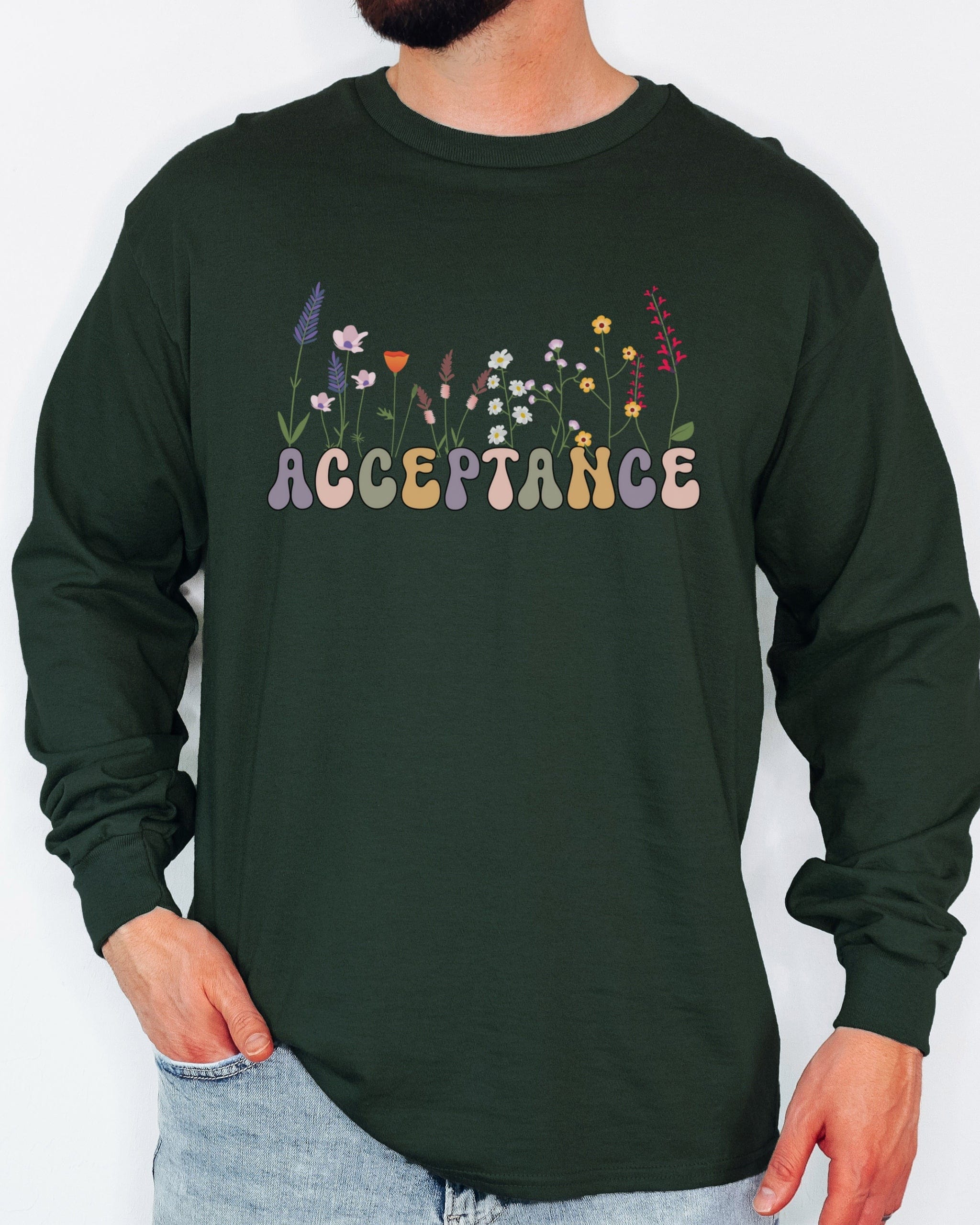 Acceptance Wildflowers Long Sleeve T-Shirt-Neurodiversity, ADHD & Autism Awareness & Acceptance Long-sleeve by Daily Bloom