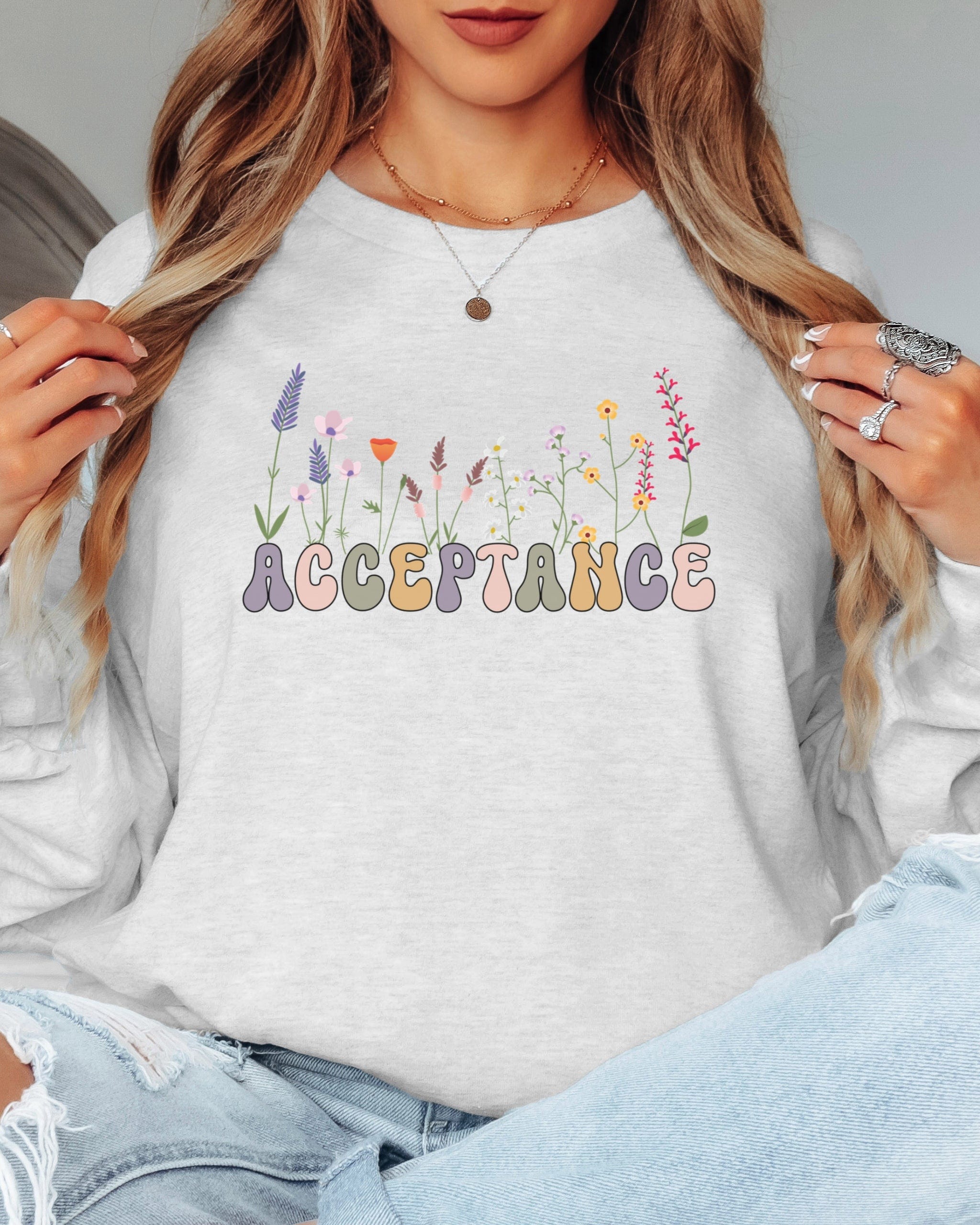 Acceptance Wildflowers Long Sleeve T-Shirt-Neurodiversity, ADHD & Autism Awareness & Acceptance Long-sleeve by Daily Bloom