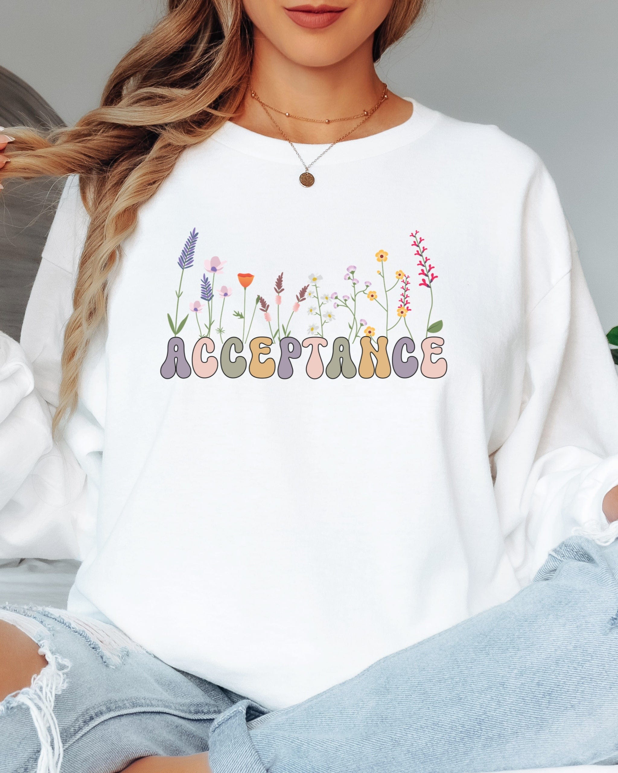 Acceptance Wildflowers Long Sleeve T-Shirt-Neurodiversity, ADHD & Autism Awareness & Acceptance Long-sleeve by Daily Bloom