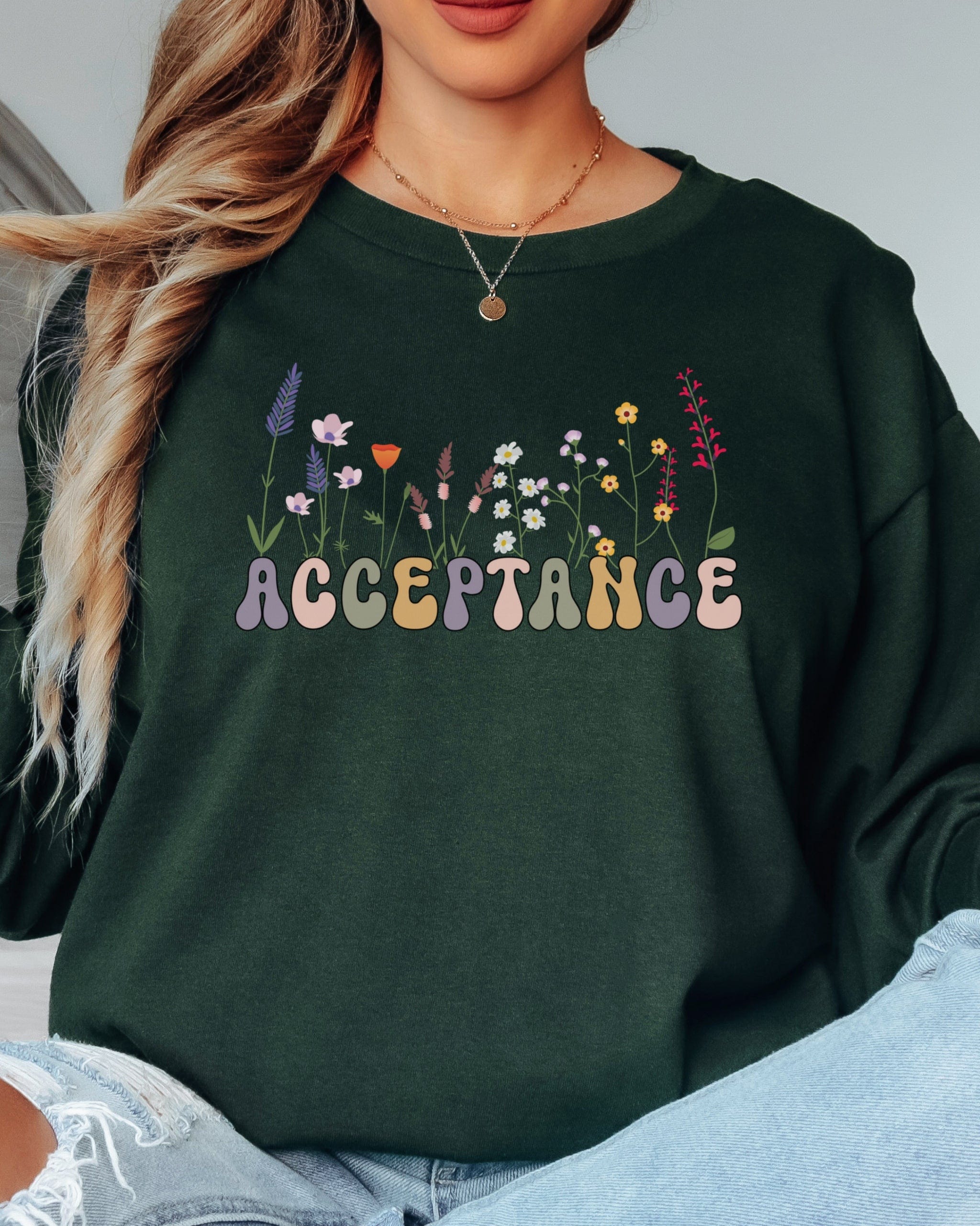 Acceptance Wildflowers Long Sleeve T-Shirt-Neurodiversity, ADHD & Autism Awareness & Acceptance Long-sleeve by Daily Bloom