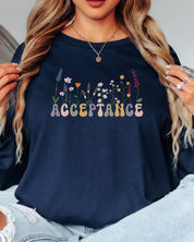Acceptance Wildflowers Long Sleeve T-Shirt-Neurodiversity, ADHD & Autism Awareness & Acceptance Long-sleeve by Daily Bloom