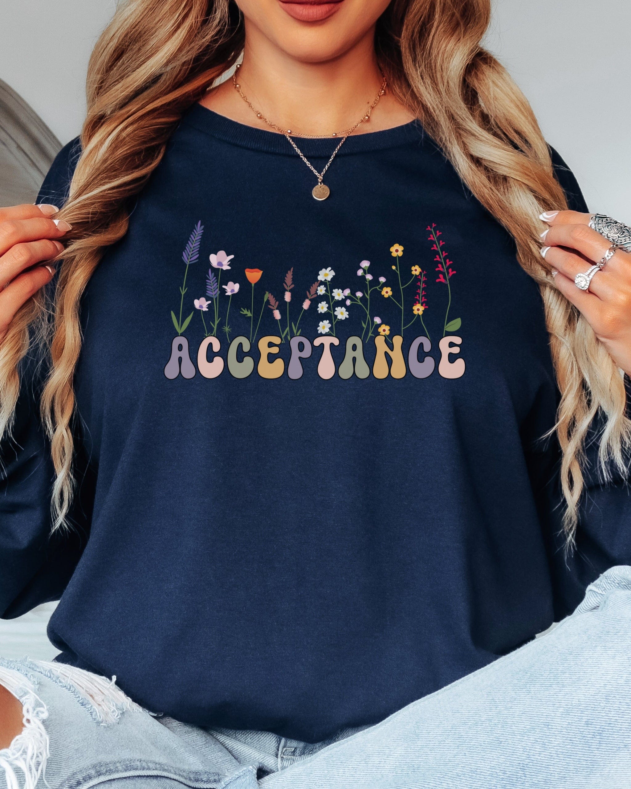 Acceptance Wildflowers Long Sleeve T-Shirt-Neurodiversity, ADHD & Autism Awareness & Acceptance Long-sleeve by Daily Bloom