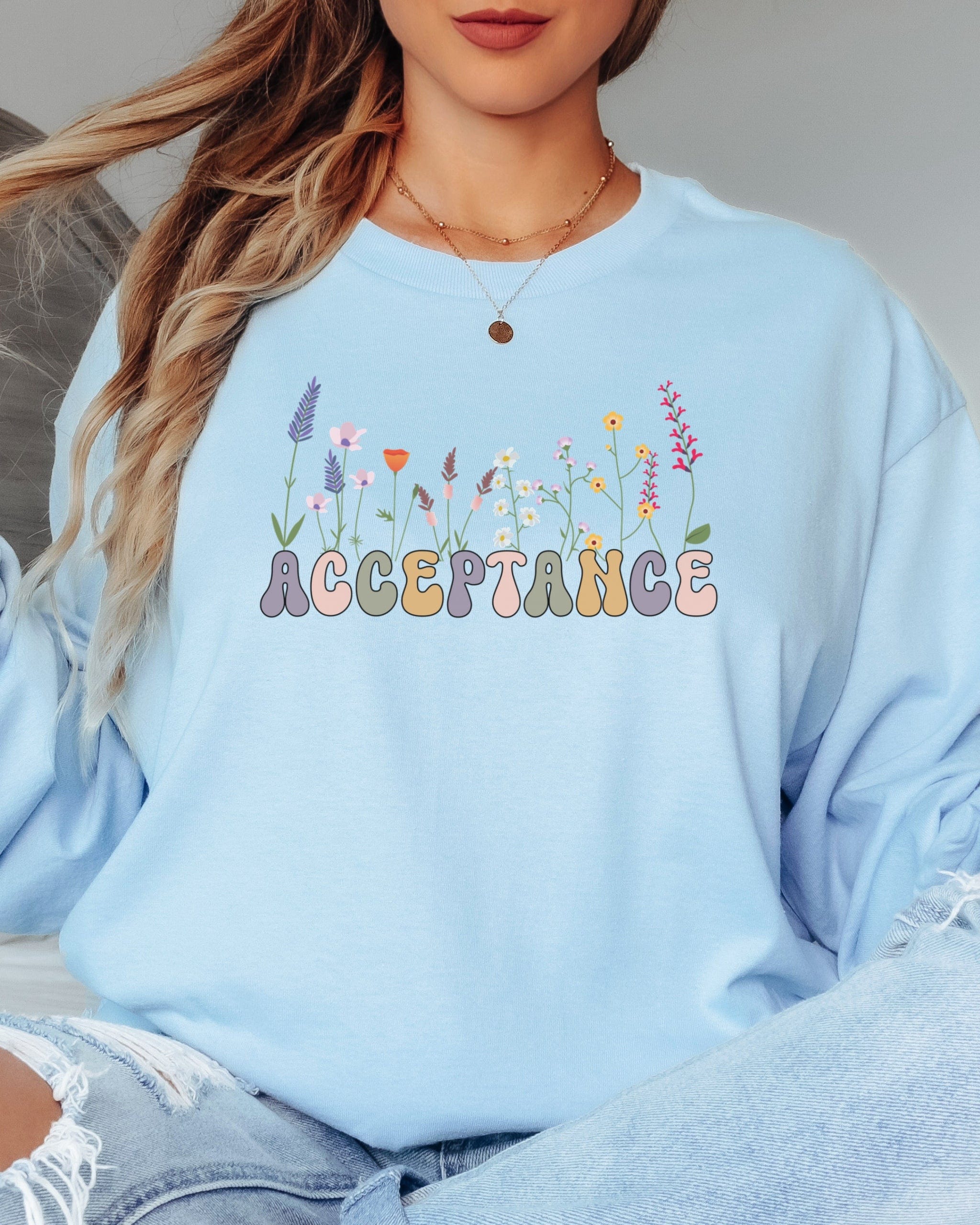 Acceptance Wildflowers Long Sleeve T-Shirt-Neurodiversity, ADHD & Autism Awareness & Acceptance Long-sleeve by Daily Bloom