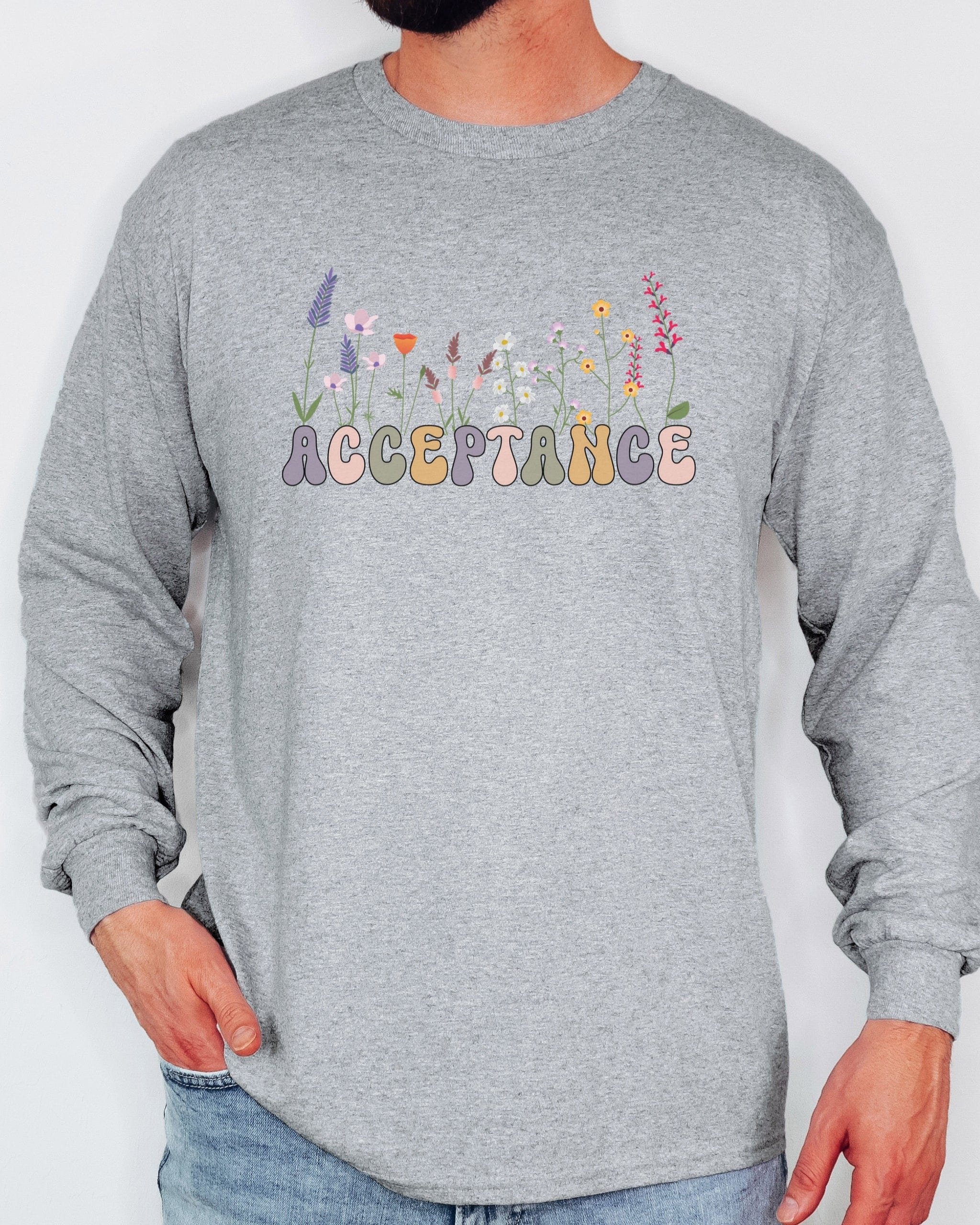 Acceptance Wildflowers Long Sleeve T-Shirt-Neurodiversity, ADHD & Autism Awareness & Acceptance Long-sleeve by Daily Bloom