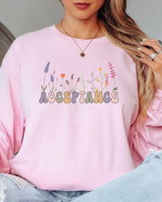 Acceptance Wildflowers Long Sleeve T-Shirt-Neurodiversity, ADHD & Autism Awareness & Acceptance Long-sleeve by Daily Bloom