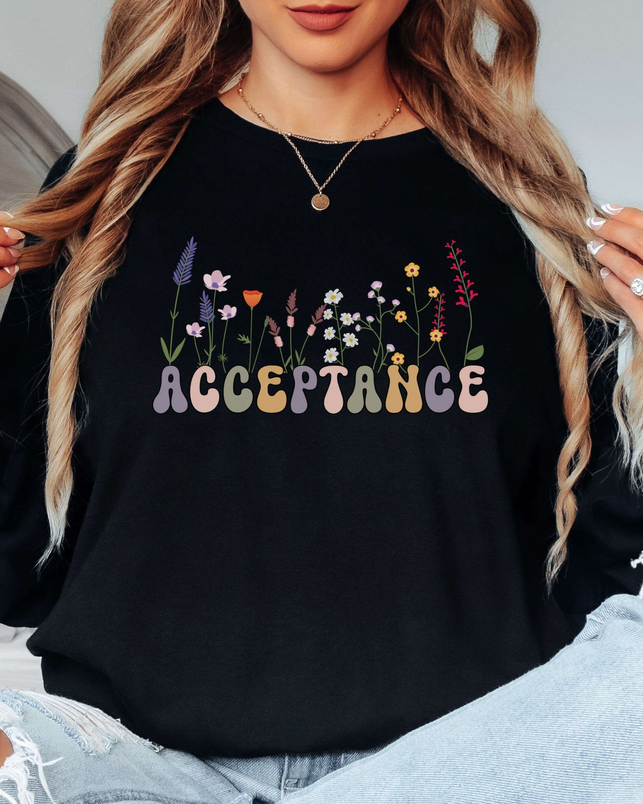 Acceptance Wildflowers Long Sleeve T-Shirt-Neurodiversity, ADHD & Autism Awareness & Acceptance Long-sleeve by Daily Bloom