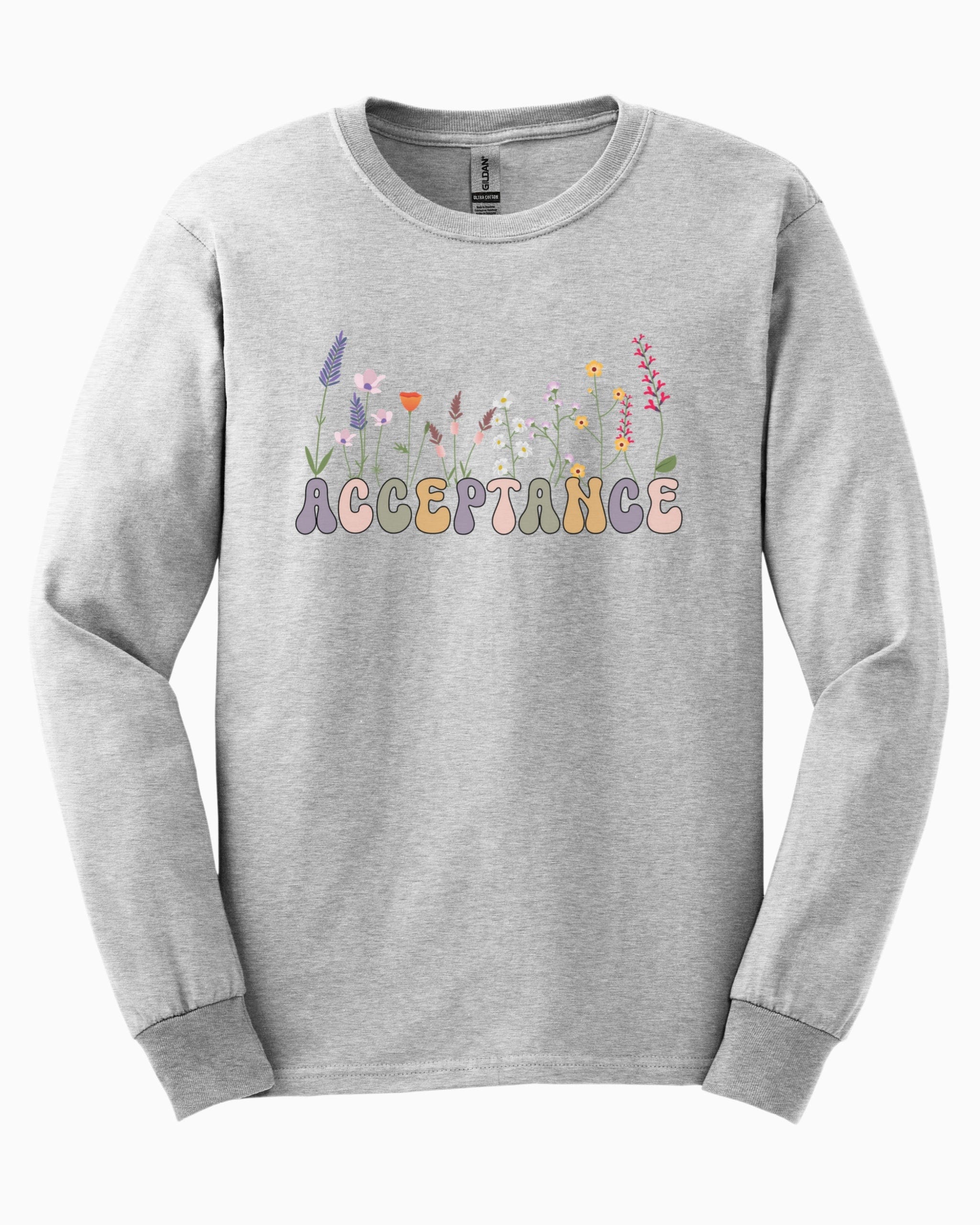 Acceptance Wildflowers Long Sleeve T-Shirt-Ash-Neurodiversity, ADHD & Autism Awareness & Acceptance Long-sleeve by Daily Bloom
