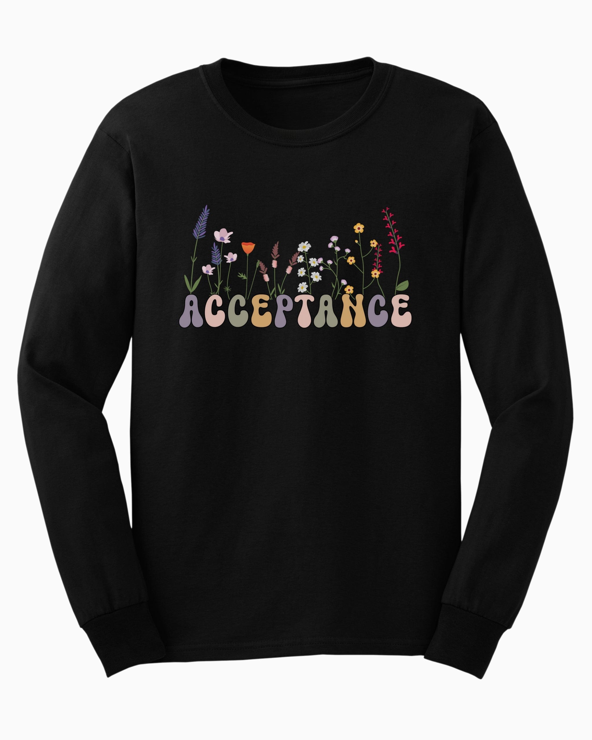 Acceptance Wildflowers Long Sleeve T-Shirt-Black-Neurodiversity, ADHD & Autism Awareness & Acceptance Long-sleeve by Daily Bloom