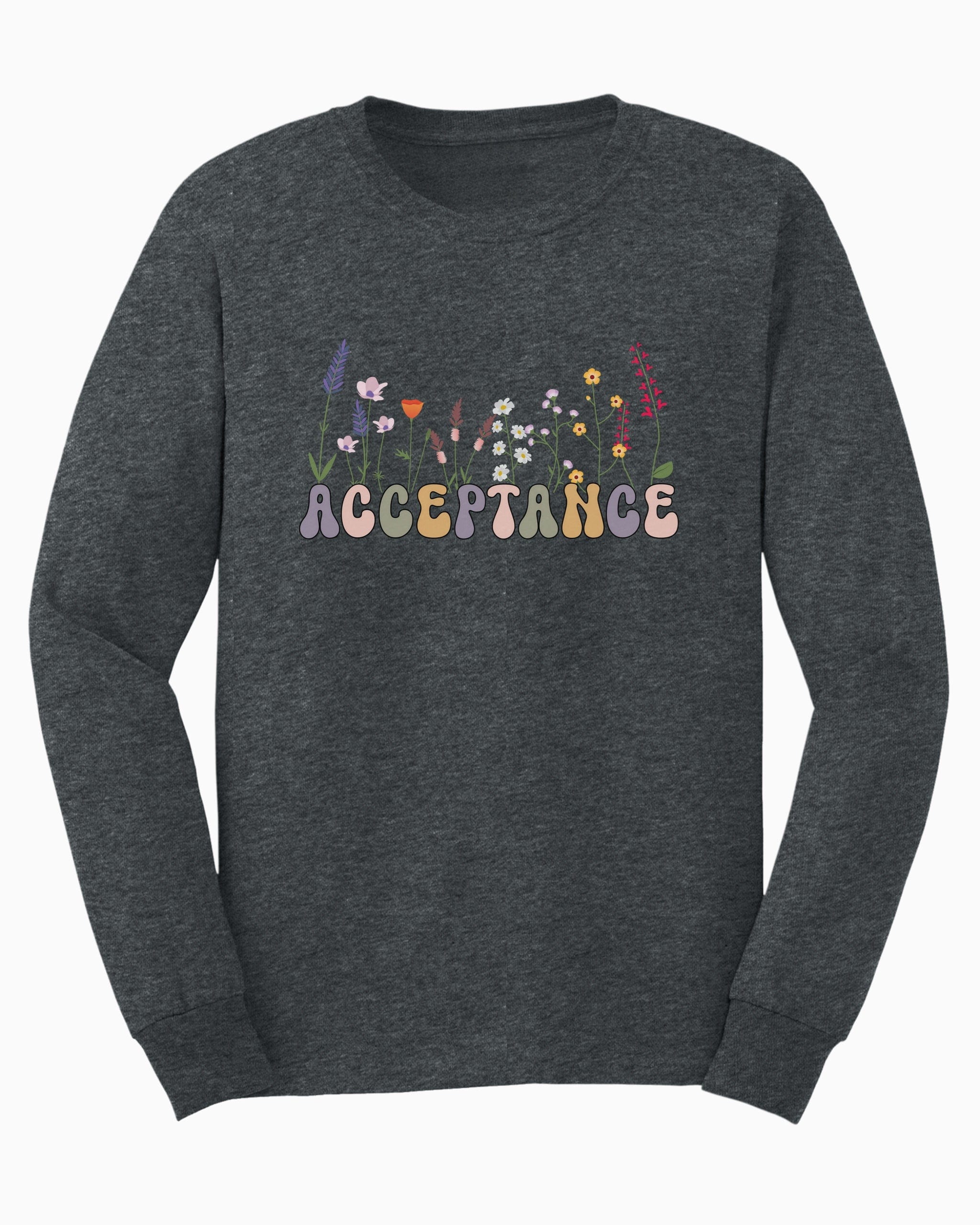 Acceptance Wildflowers Long Sleeve T-Shirt-Dark Heather-Neurodiversity, ADHD & Autism Awareness & Acceptance Long-sleeve by Daily Bloom