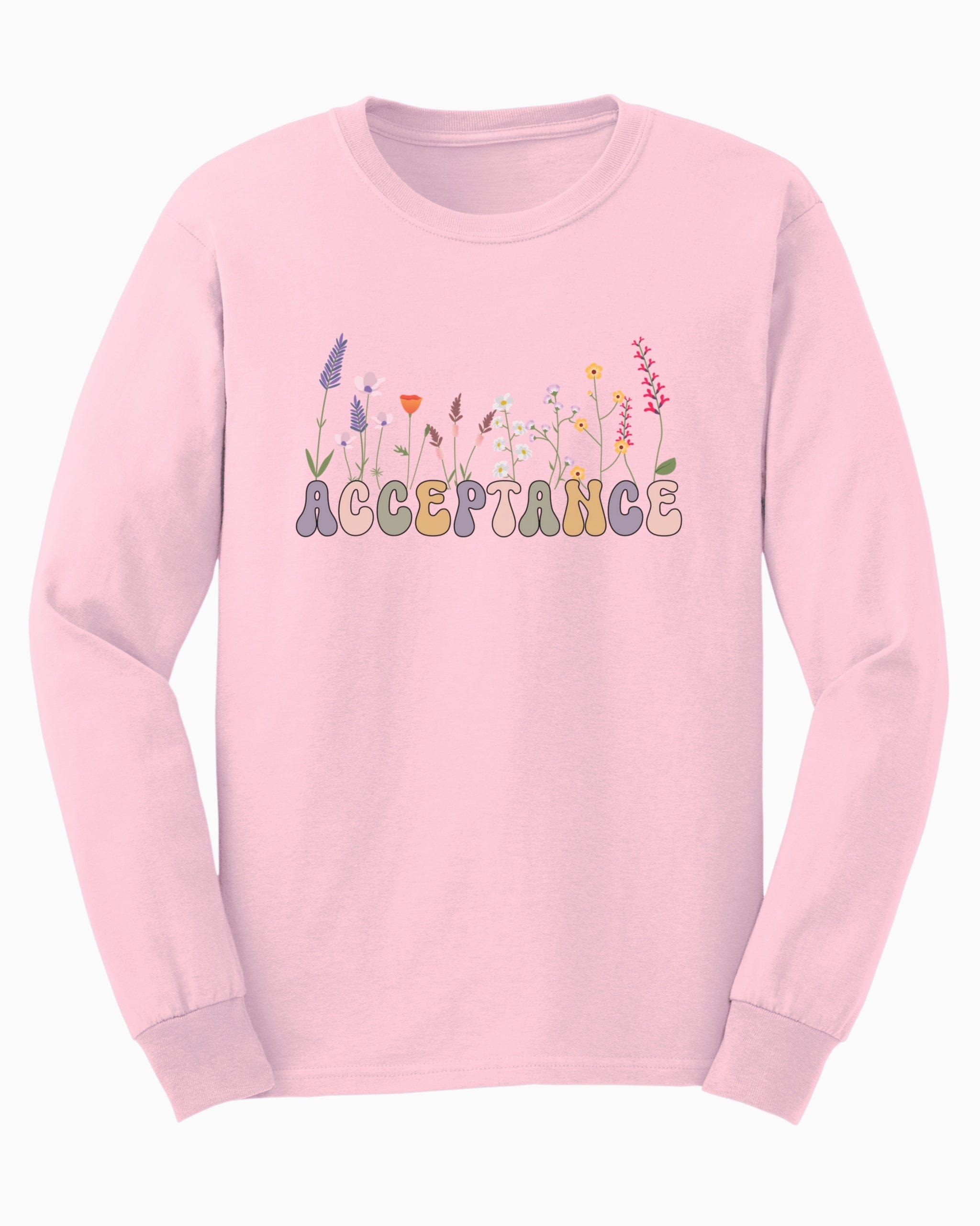 Acceptance Wildflowers Long Sleeve T-Shirt-Light Pink-Neurodiversity, ADHD & Autism Awareness & Acceptance Long-sleeve by Daily Bloom