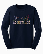 Acceptance Wildflowers Long Sleeve T-Shirt-Navy-Neurodiversity, ADHD & Autism Awareness & Acceptance Long-sleeve by Daily Bloom