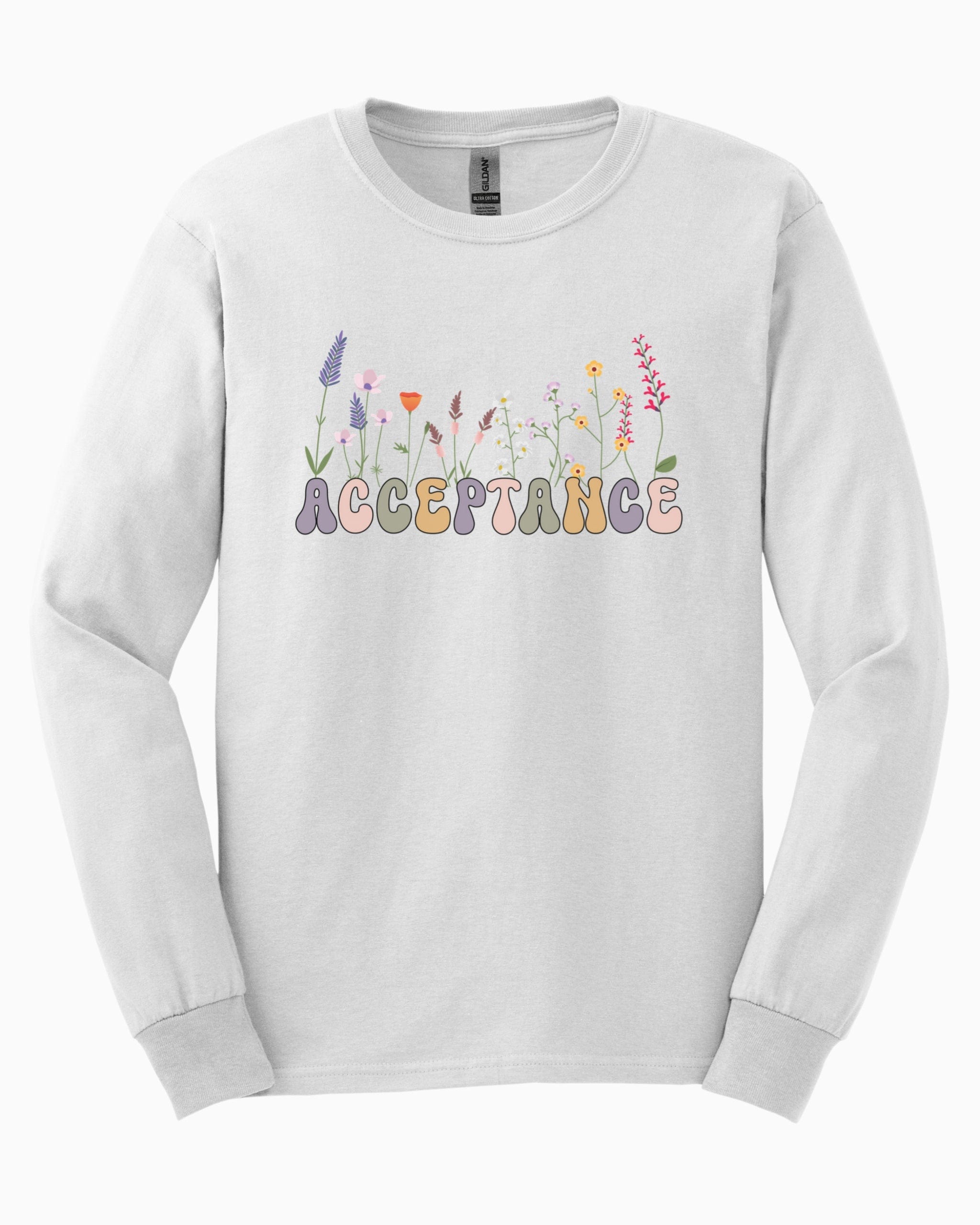 Acceptance Wildflowers Long Sleeve T-Shirt-White-Neurodiversity, ADHD & Autism Awareness & Acceptance Long-sleeve by Daily Bloom