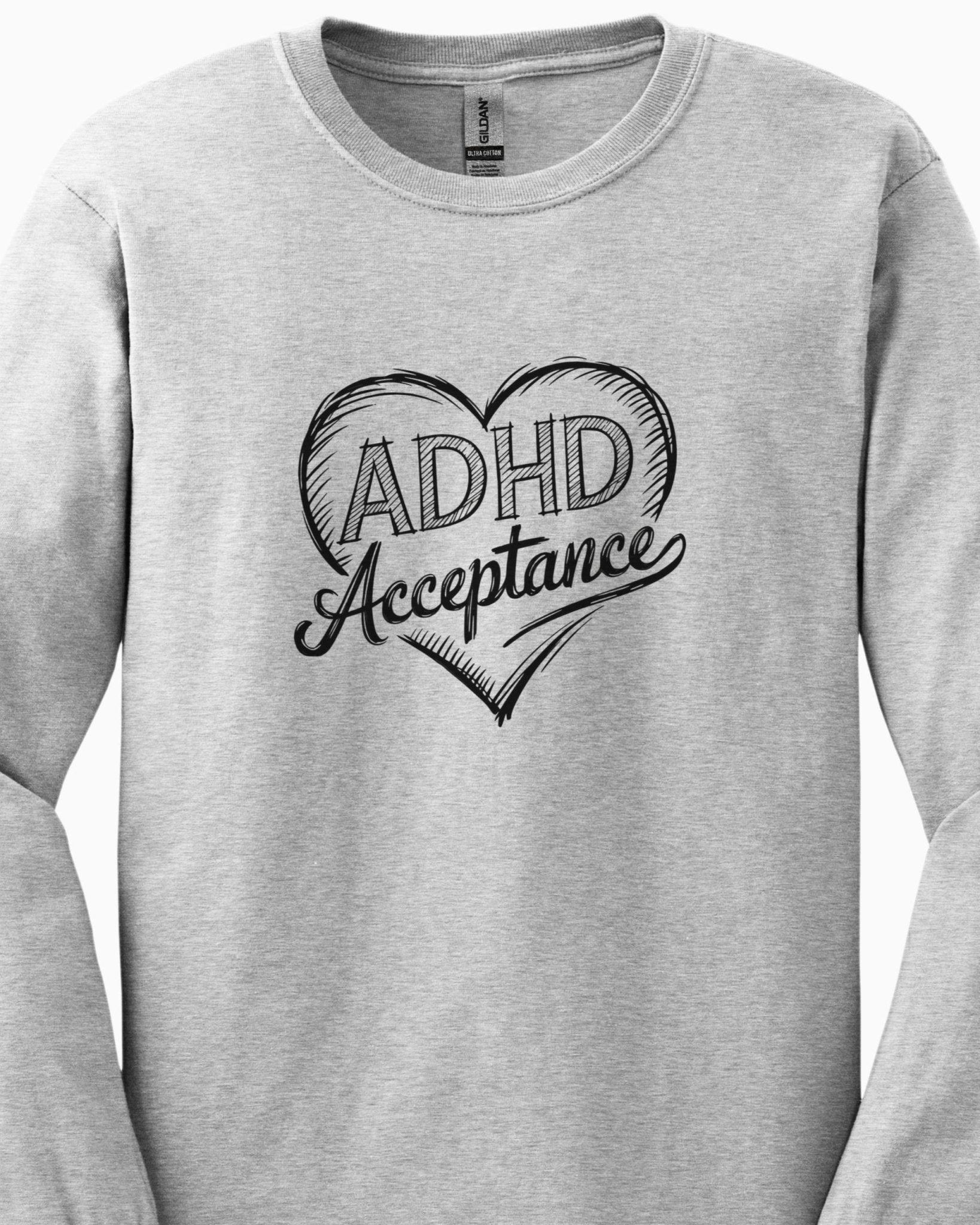 Autism Long - sleeve - ADHD Acceptance Love Heart Sketch Long Sleeve T-Shirt - Daily Bloom
