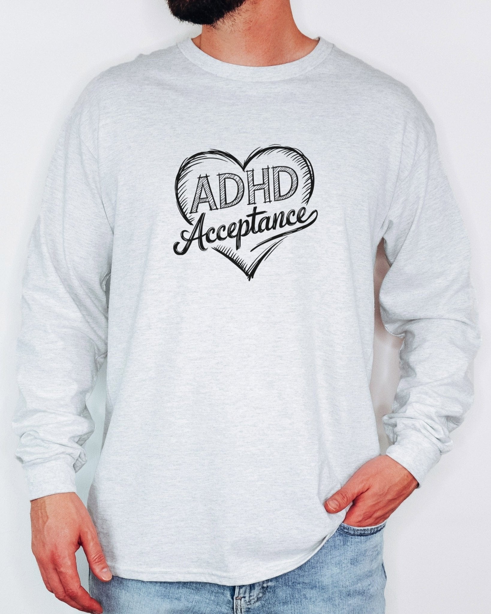 Autism Long - sleeve - ADHD Acceptance Love Heart Sketch Long Sleeve T-Shirt - Daily Bloom