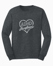 Autism Long-sleeve By Daily Bloom ADHD Acceptance Love Heart Sketch Long Sleeve T-Shirt S / Dark Heather