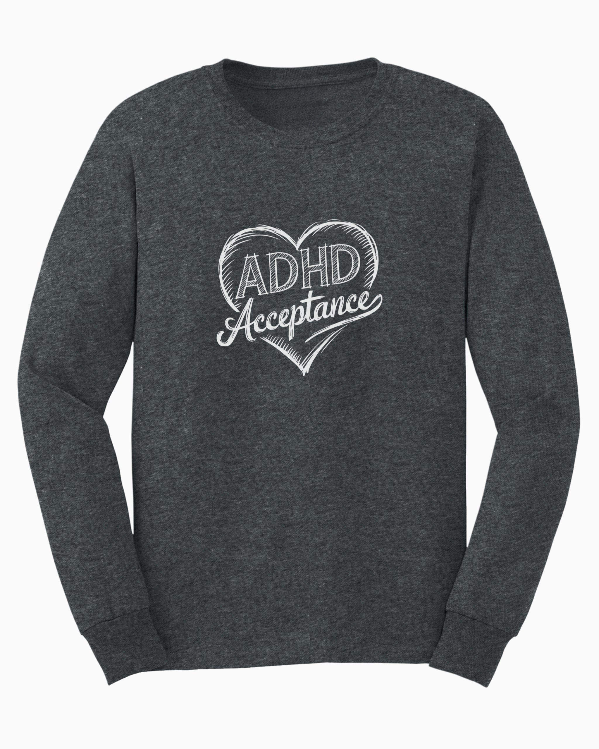 Autism Long-sleeve By Daily Bloom ADHD Acceptance Love Heart Sketch Long Sleeve T-Shirt S / Dark Heather