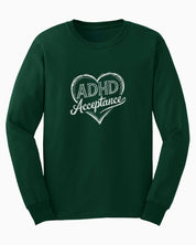 Autism Long-sleeve By Daily Bloom ADHD Acceptance Love Heart Sketch Long Sleeve T-Shirt S / Forest Green