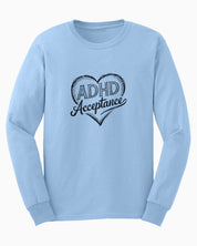 Autism Long-sleeve By Daily Bloom ADHD Acceptance Love Heart Sketch Long Sleeve T-Shirt S / Light Blue
