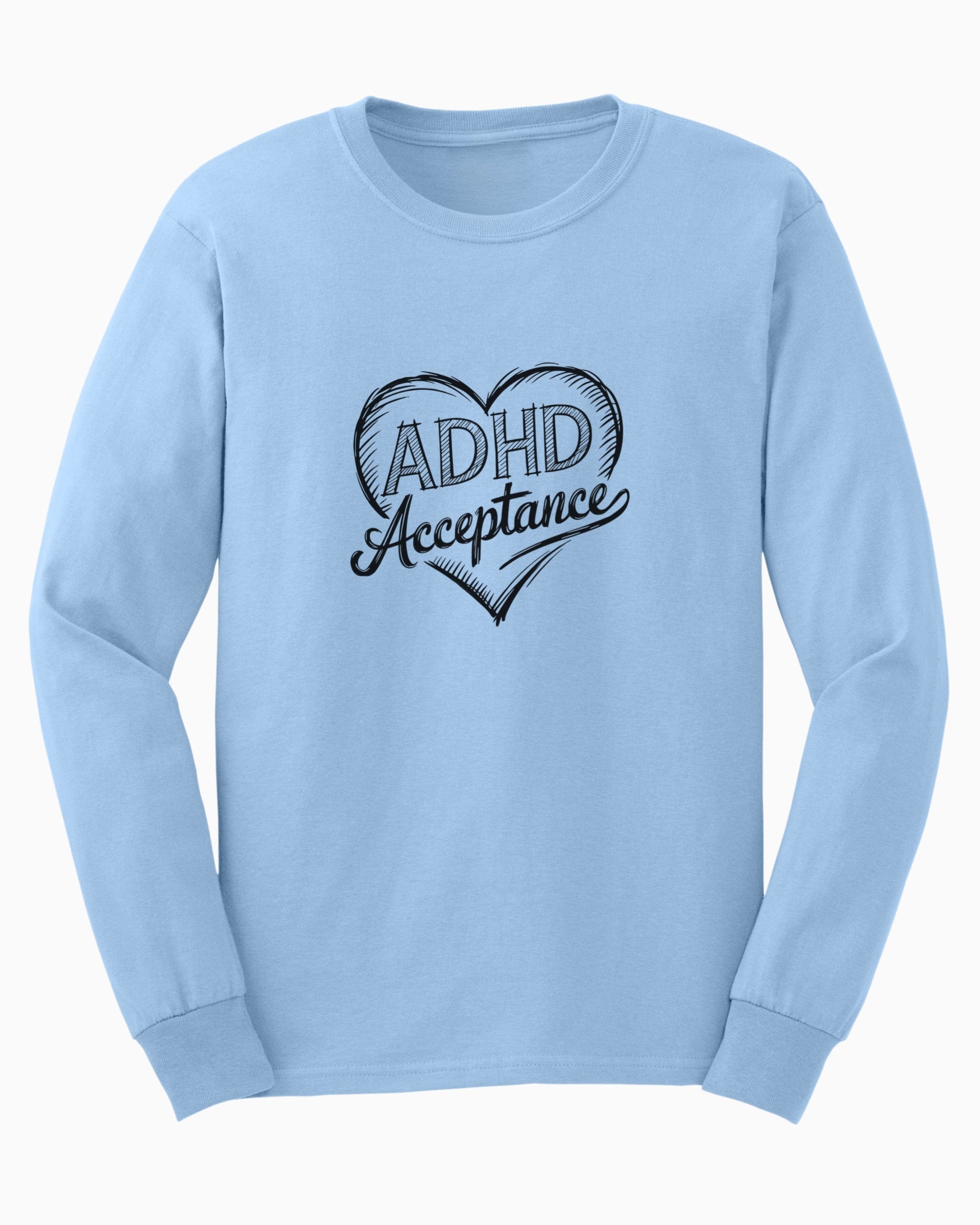 Autism Long-sleeve By Daily Bloom ADHD Acceptance Love Heart Sketch Long Sleeve T-Shirt S / Light Blue