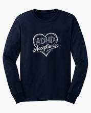 Autism Long-sleeve By Daily Bloom ADHD Acceptance Love Heart Sketch Long Sleeve T-Shirt S / Navy