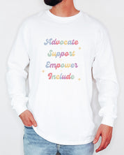 Advocate Support Empower Include Long Sleeve T-Shirt-Neurodiversity, ADHD & Autism Awareness & Acceptance Long-sleeve by Daily Bloom