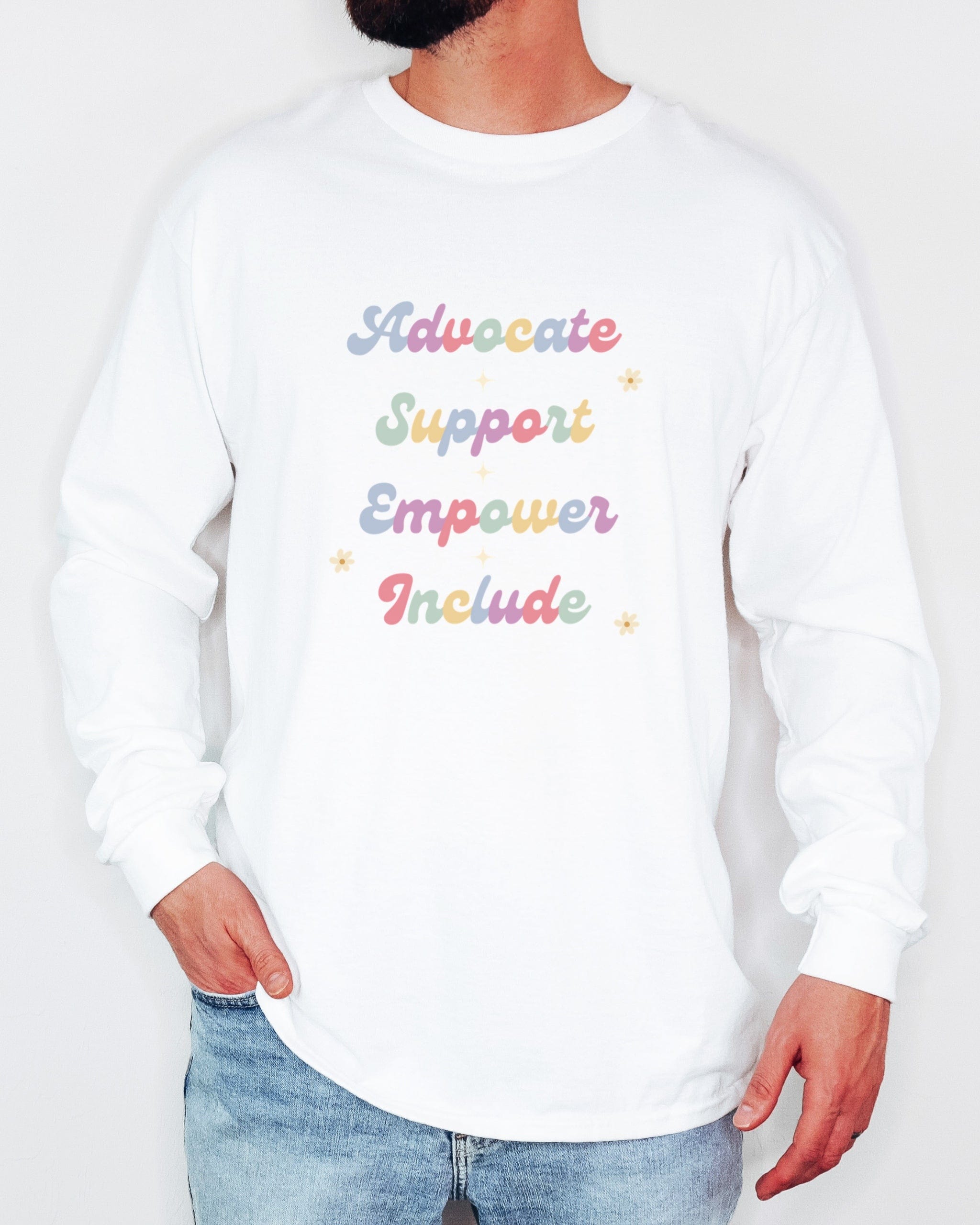 Advocate Support Empower Include Long Sleeve T-Shirt-Neurodiversity, ADHD & Autism Awareness & Acceptance Long-sleeve by Daily Bloom