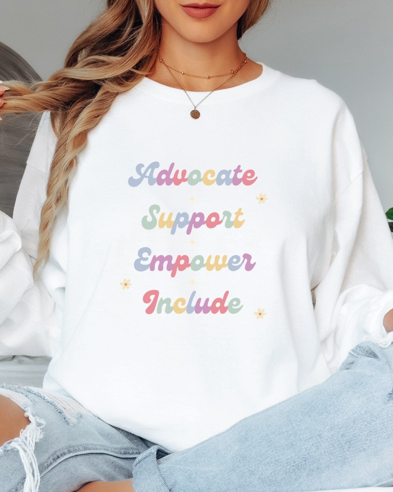 Autism Long - sleeve - Advocate Support Empower Include Long Sleeve T-Shirt - Daily Bloom