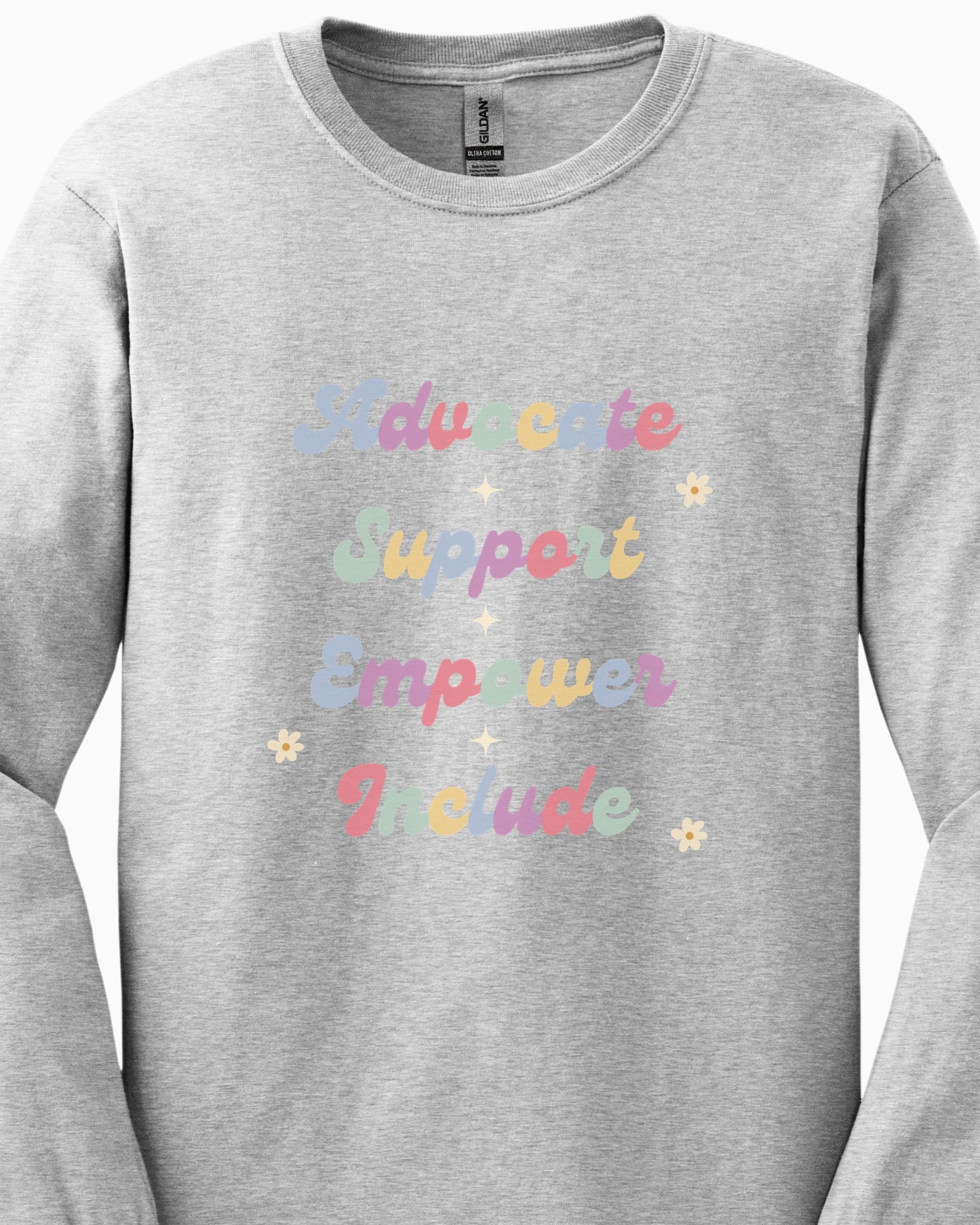 Advocate Support Empower Include Long Sleeve T-Shirt-Neurodiversity, ADHD & Autism Awareness & Acceptance Long-sleeve by Daily Bloom
