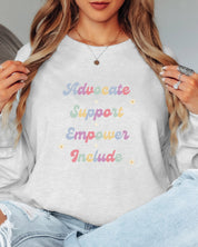 Advocate Support Empower Include Long Sleeve T-Shirt-Neurodiversity, ADHD & Autism Awareness & Acceptance Long-sleeve by Daily Bloom