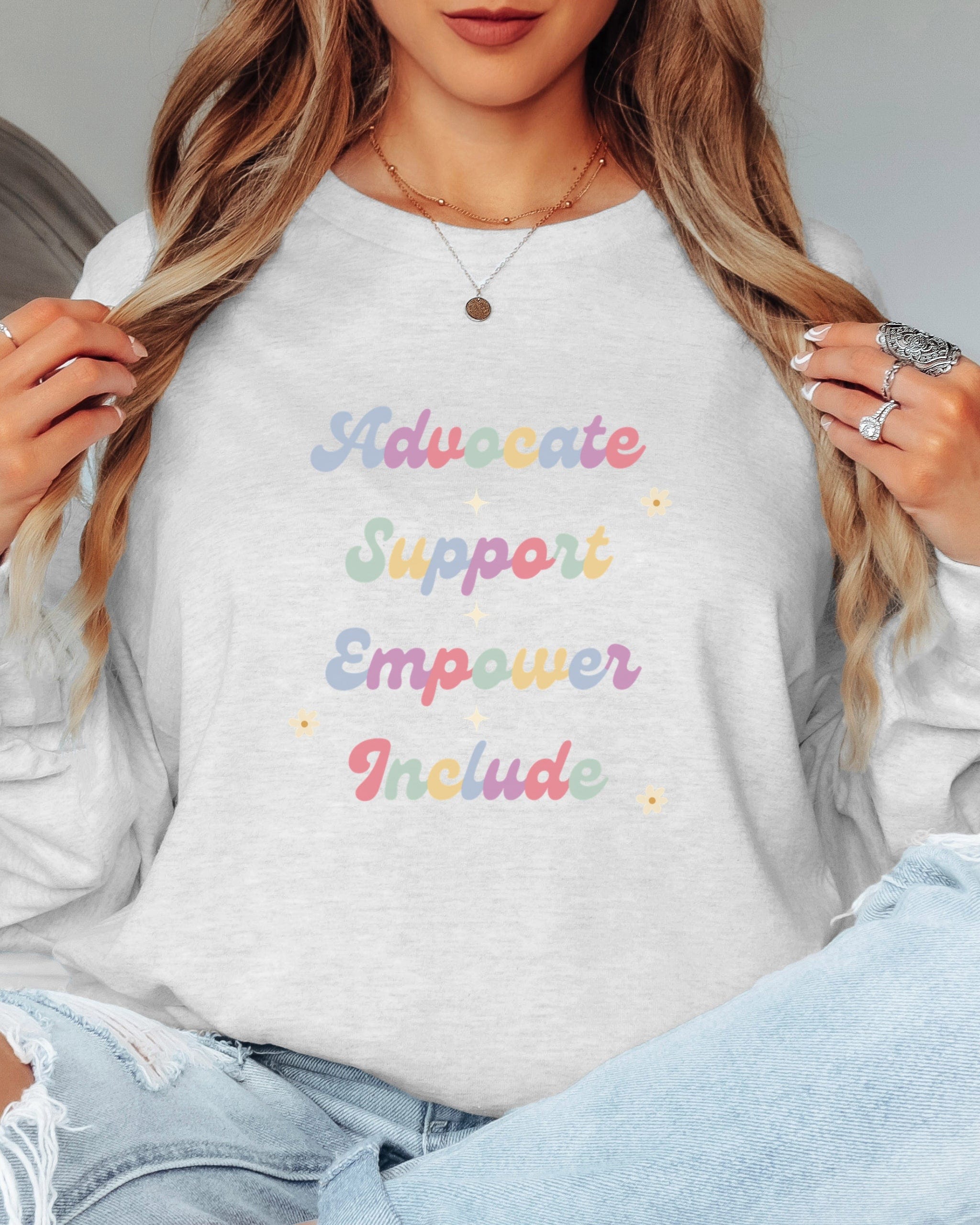 Advocate Support Empower Include Long Sleeve T-Shirt-Neurodiversity, ADHD & Autism Awareness & Acceptance Long-sleeve by Daily Bloom