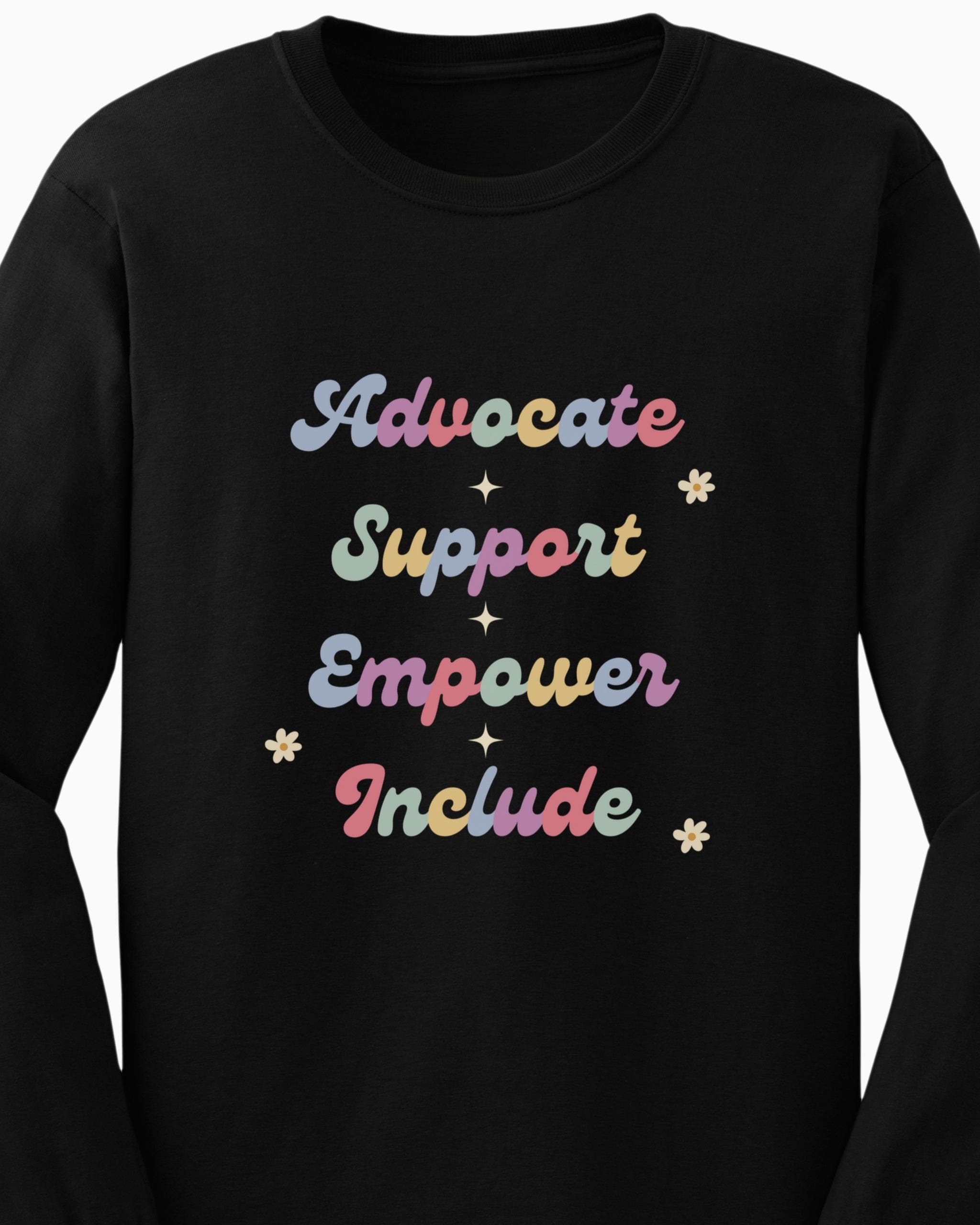 Advocate Support Empower Include Long Sleeve T-Shirt-Neurodiversity, ADHD & Autism Awareness & Acceptance Long-sleeve by Daily Bloom