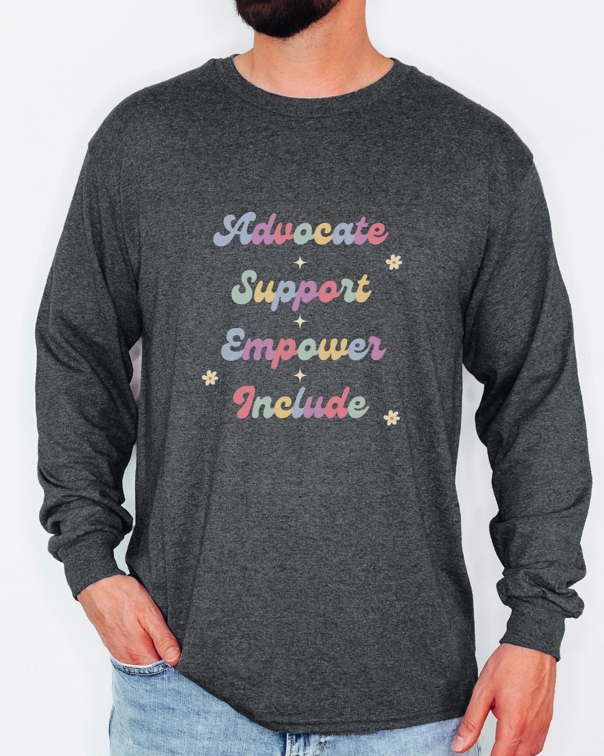 Advocate Support Empower Include Long Sleeve T-Shirt-Neurodiversity, ADHD & Autism Awareness & Acceptance Long-sleeve by Daily Bloom