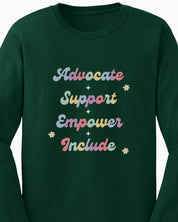 Advocate Support Empower Include Long Sleeve T-Shirt-Neurodiversity, ADHD & Autism Awareness & Acceptance Long-sleeve by Daily Bloom