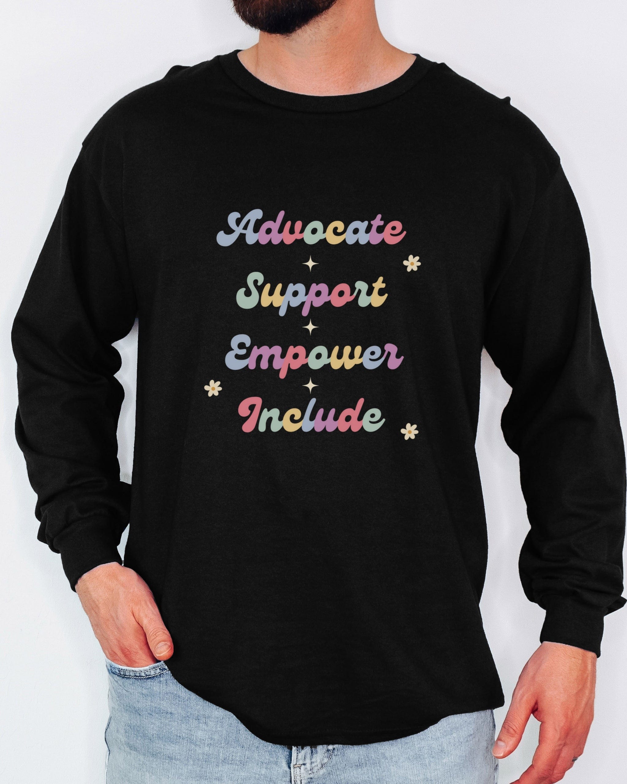 Advocate Support Empower Include Long Sleeve T-Shirt-Neurodiversity, ADHD & Autism Awareness & Acceptance Long-sleeve by Daily Bloom