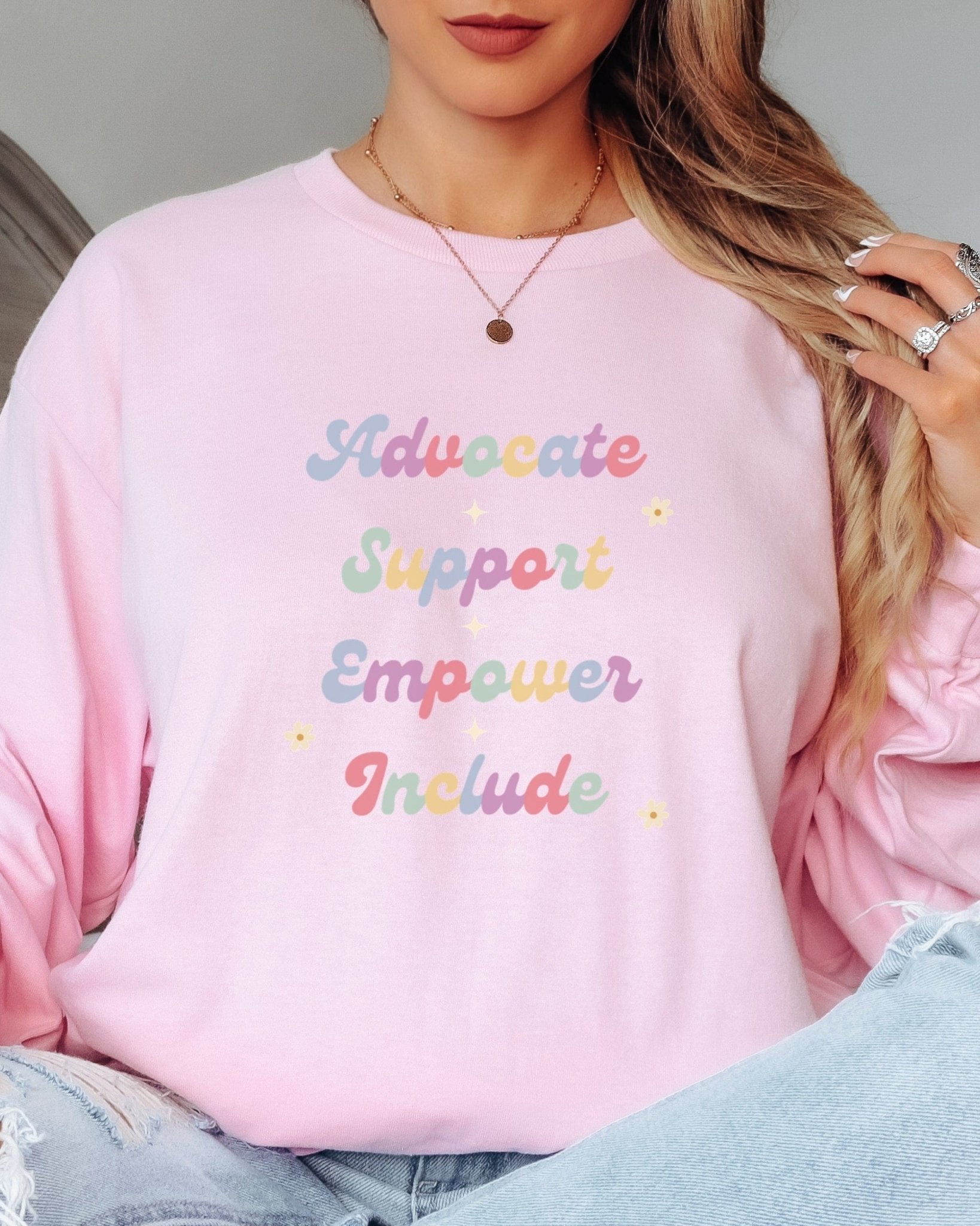 Autism Long - sleeve - Advocate Support Empower Include Long Sleeve T-Shirt - Daily Bloom